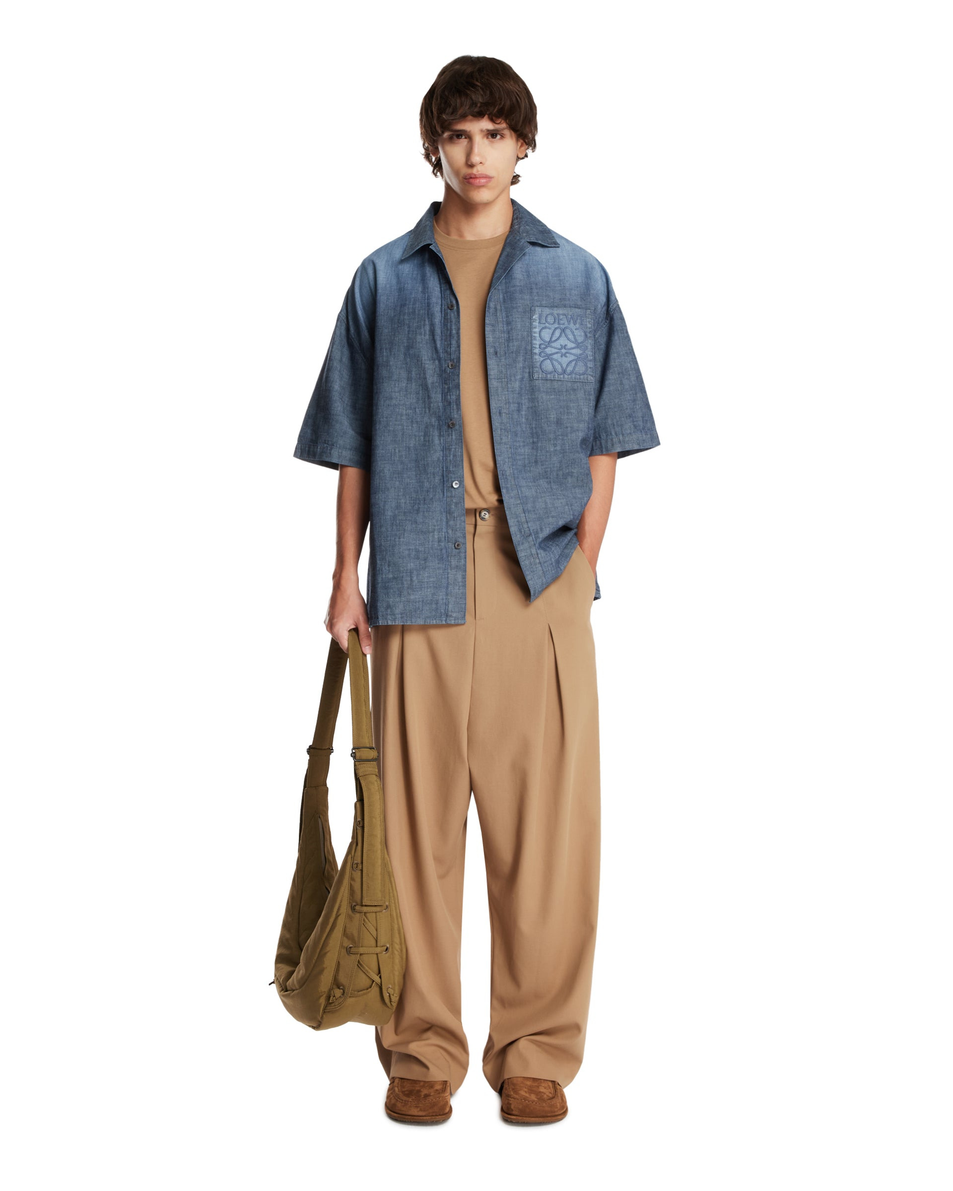 Beige Cotton Wide-Leg Pants - 2
