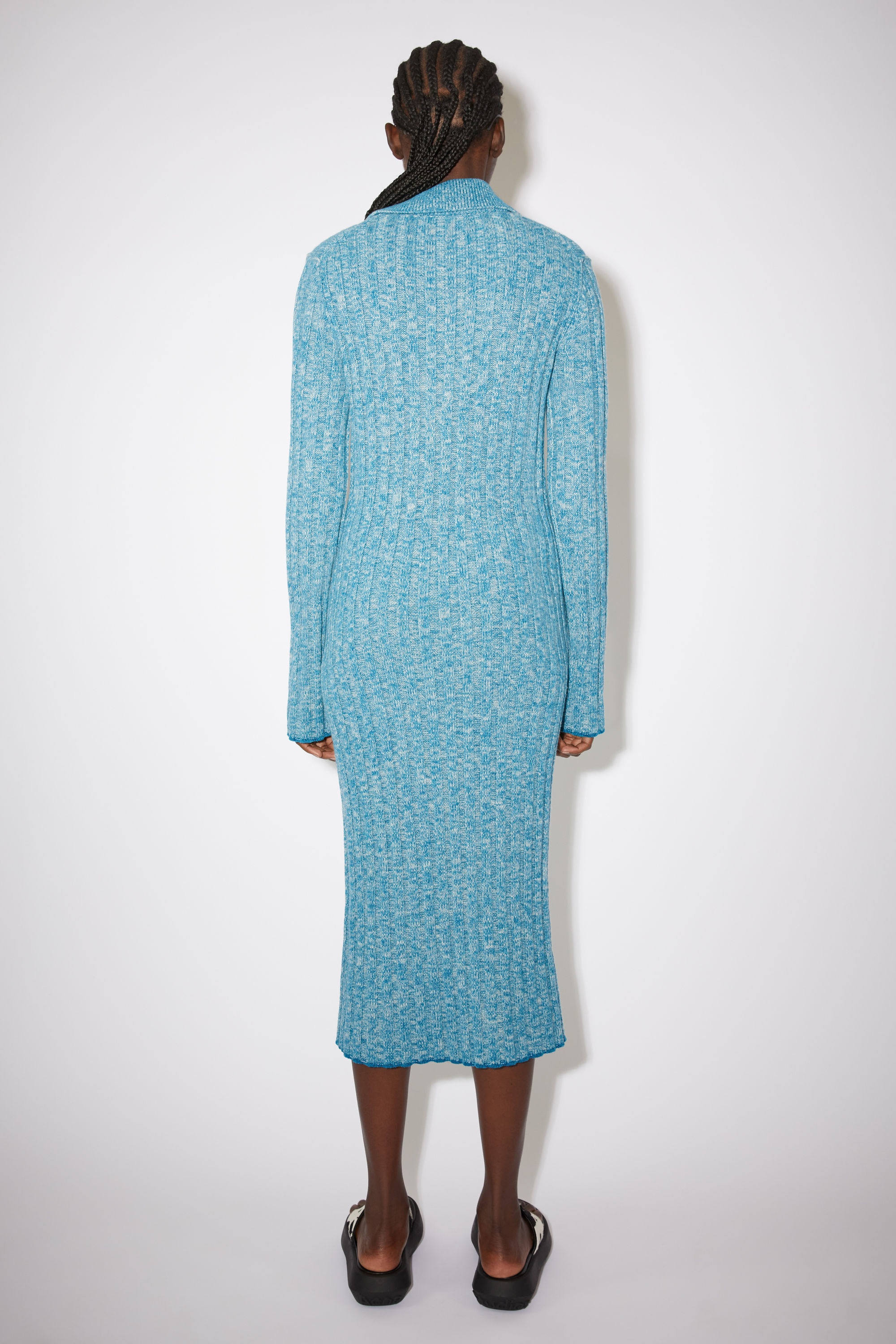 Polo ribbed knit dress - Grey/Turqouise - 3