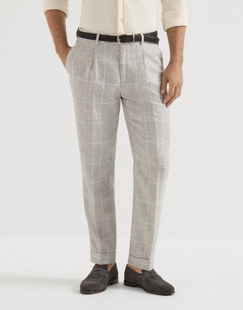 Linen Prince of Wales trousers with pleat 2