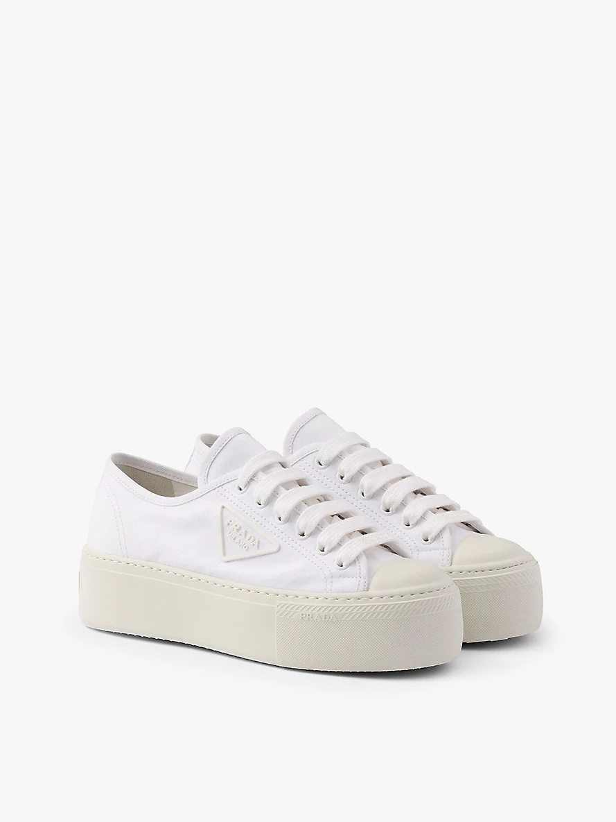 Logo-appliqué woven platform trainers - 4