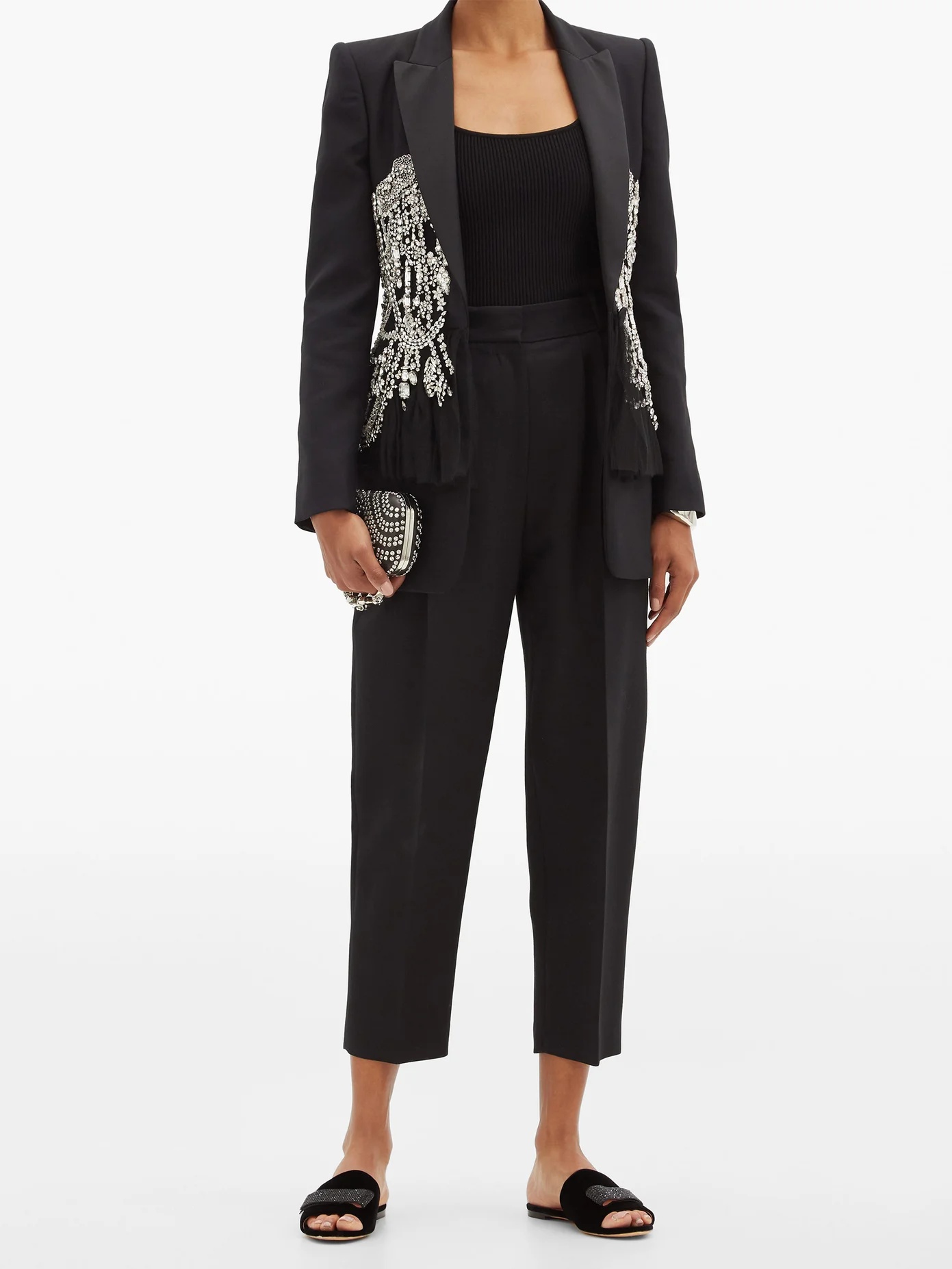 Pleated-front wool-blend crepe trousers - 7