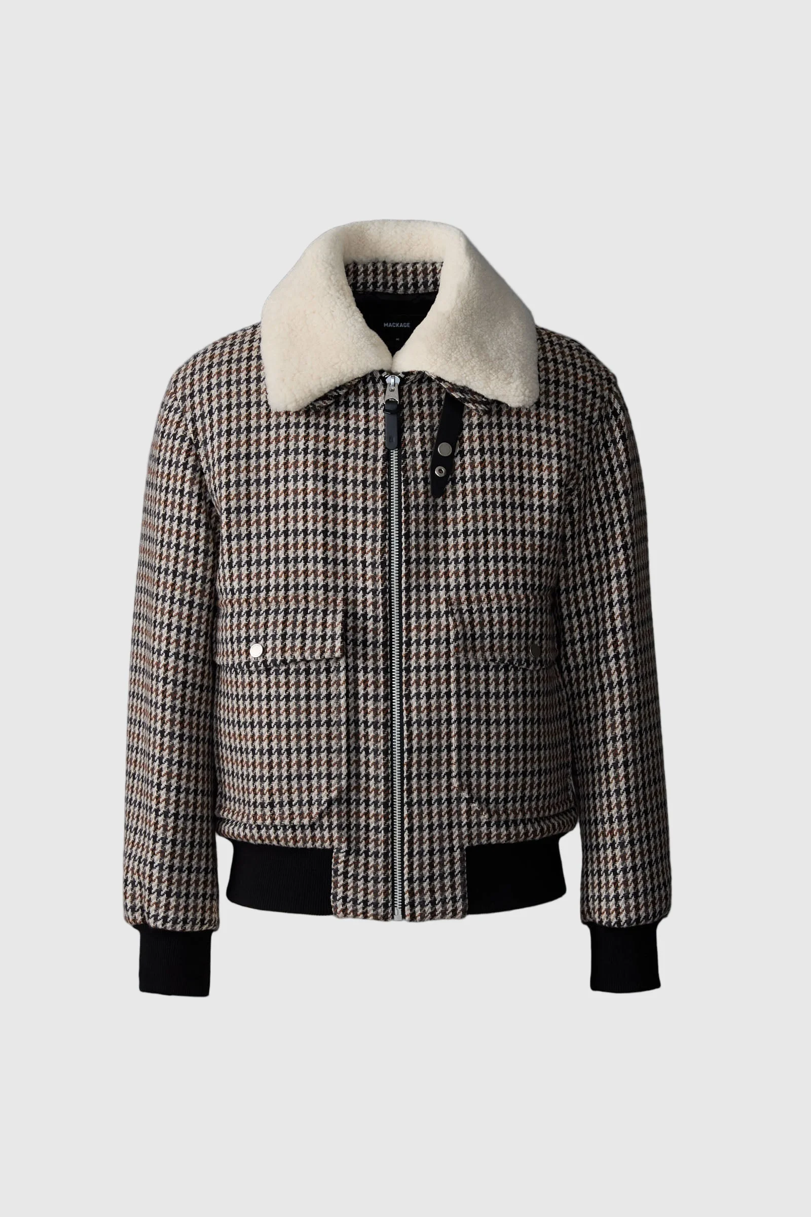 RHETT-HT Houndstooth Wool Bomber with Shearling Collar - 1