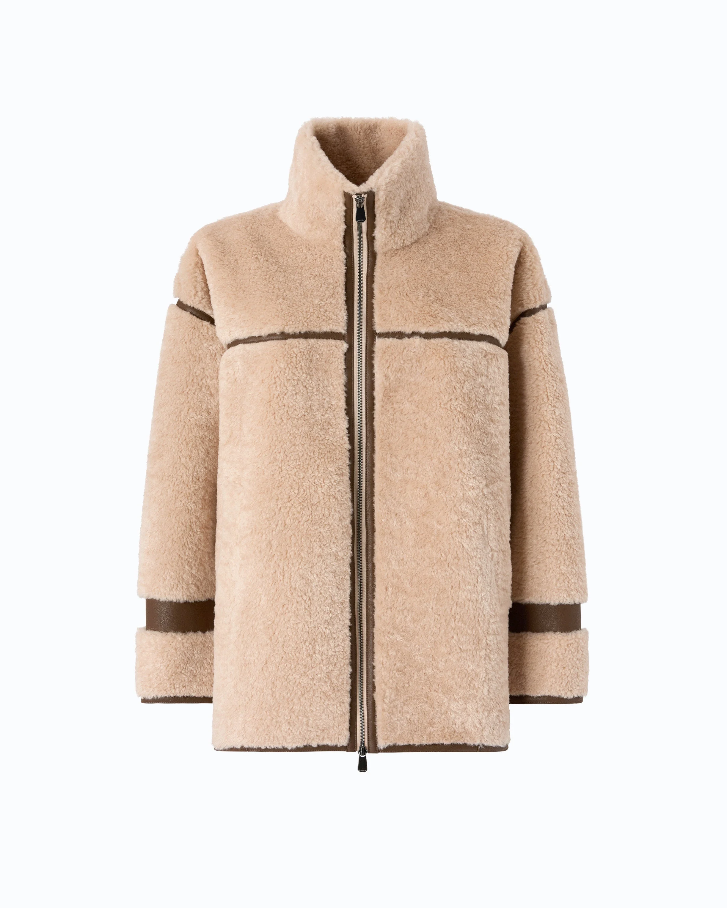 SHEARLING-EFFECT PEA COAT WITH HIGH NECK - 1
