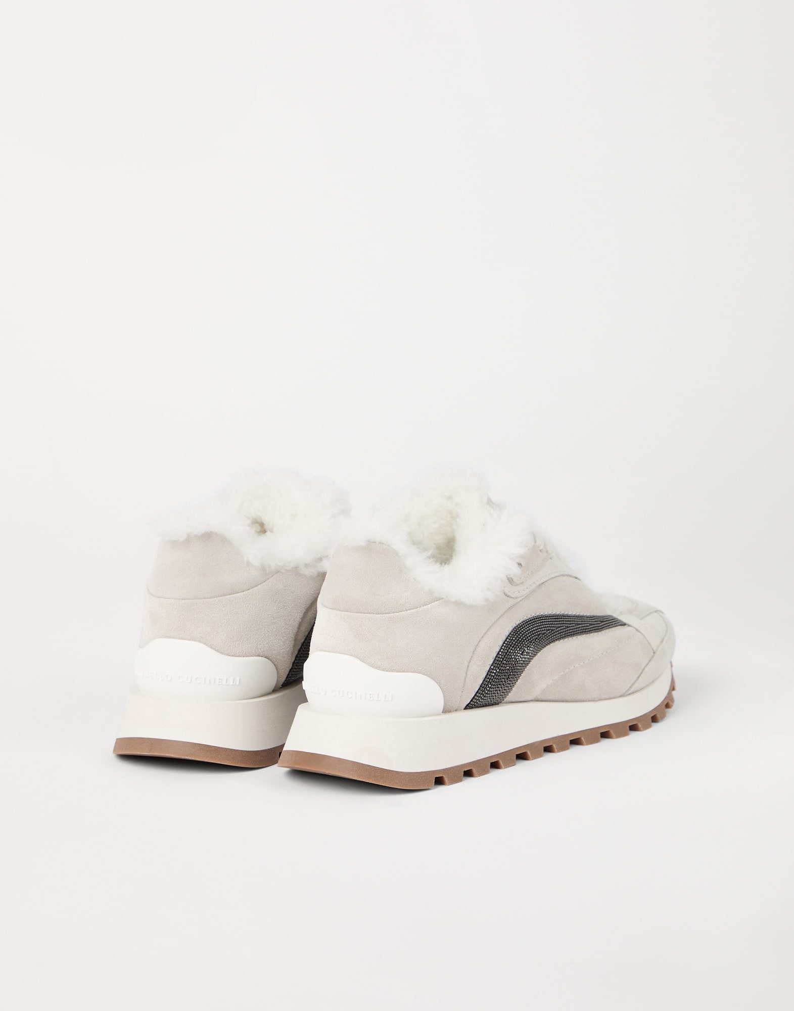 Suede runners with shearling lining and precious stripe - 2