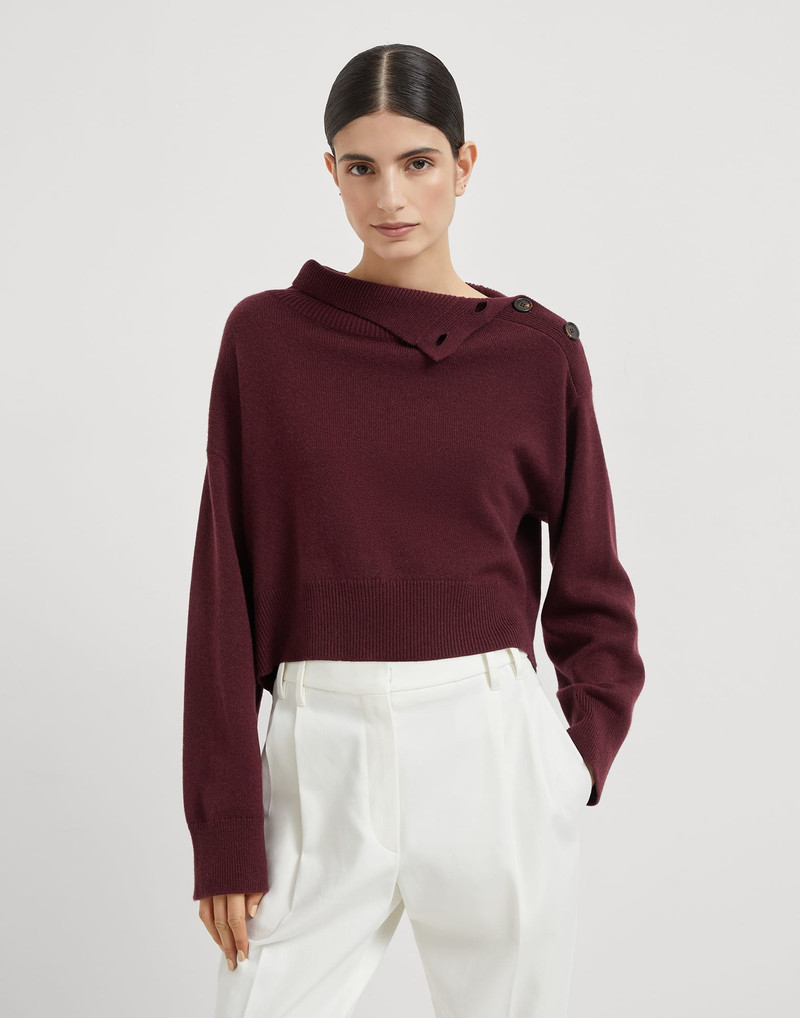 Cashmere cropped turtleneck sweater with shiny detail 1