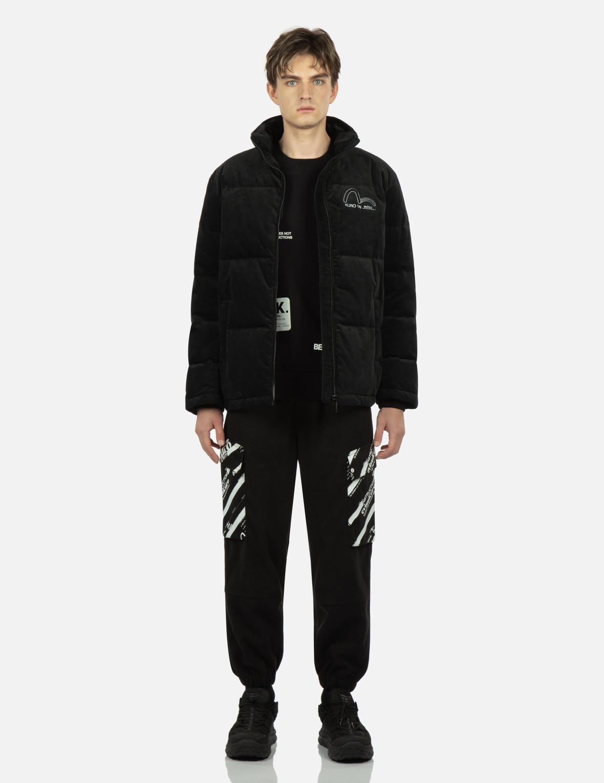 Seagull and Slogan Embroidered Velvet Down Jacket - 5
