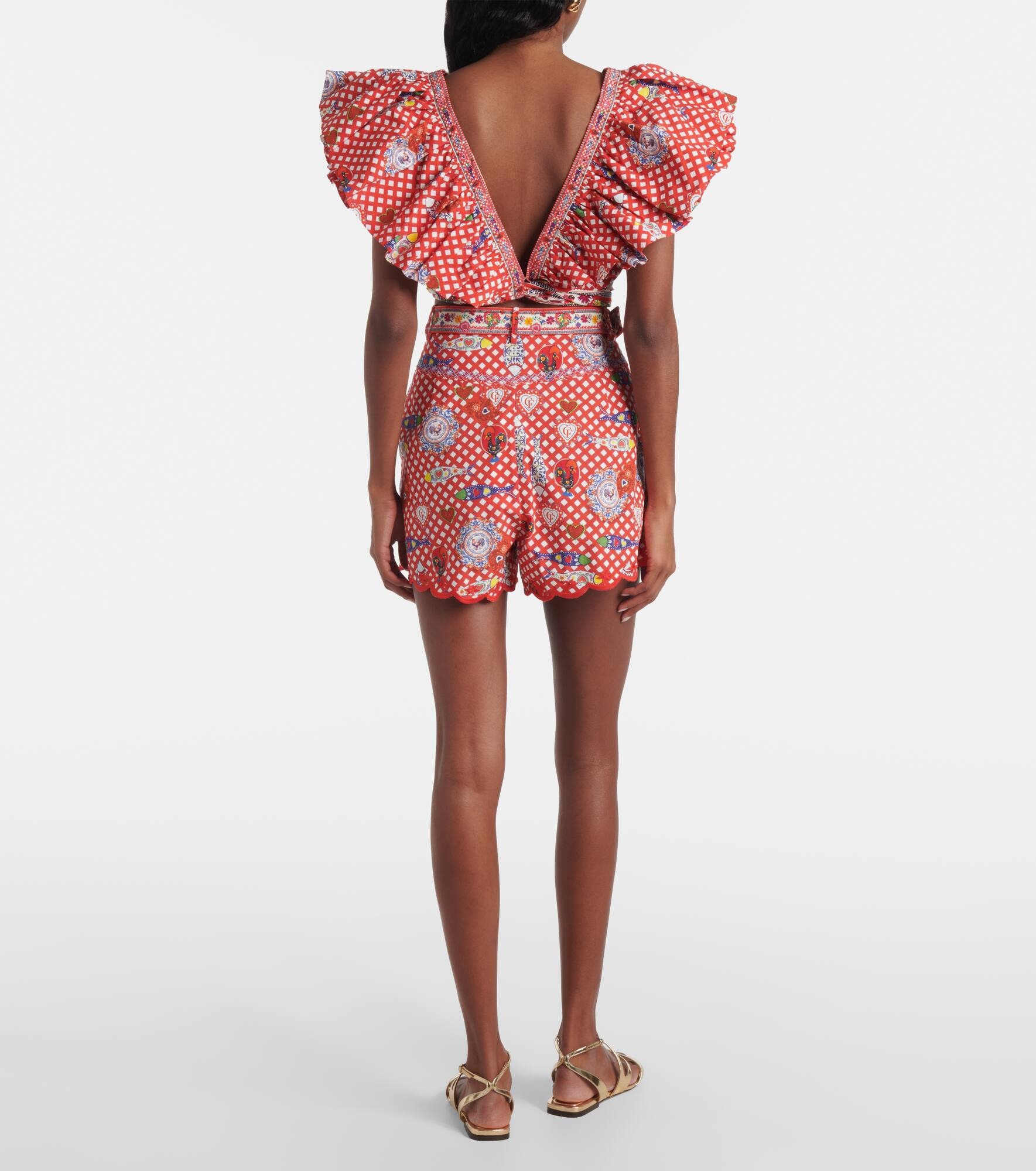 Printed scalloped cotton shorts - 3
