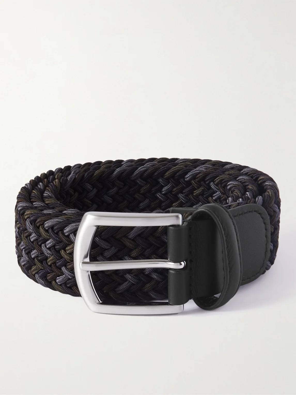 3.5cm Leather-Trimmed Woven Elastic Belt - 1