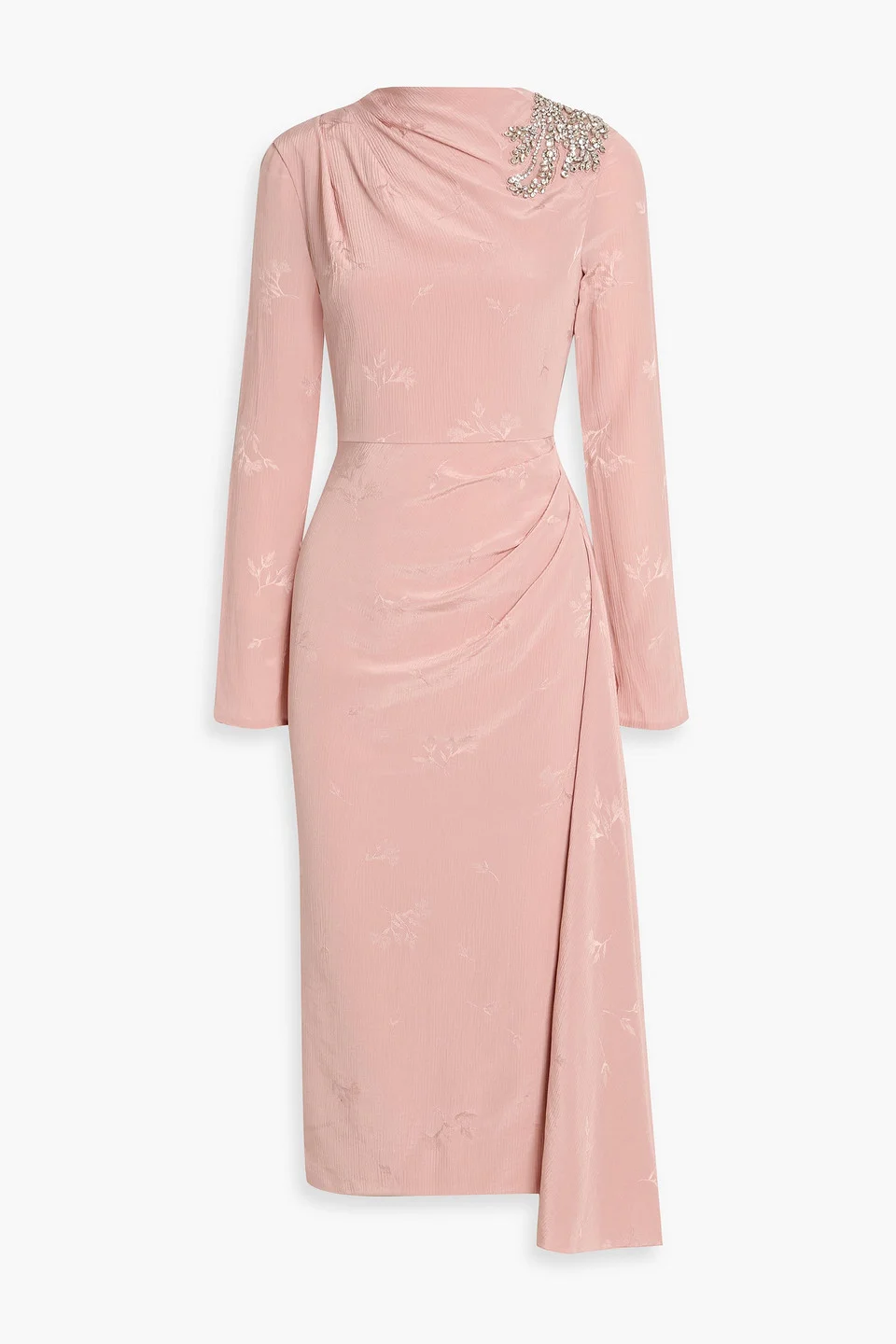 Crystal-embellished silk and cotton-blend jacquard midi dress - 1