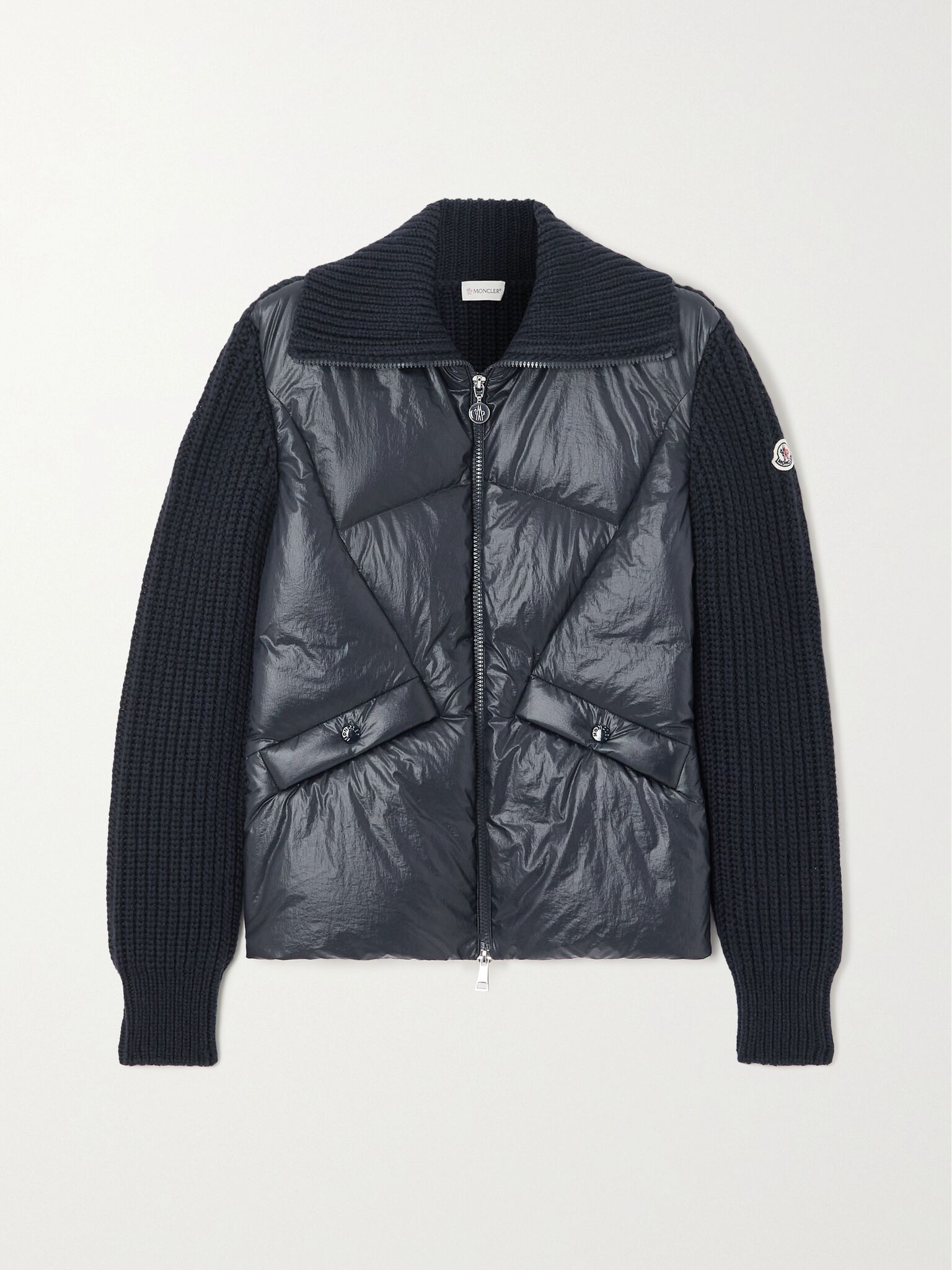 Ribbed wool-blend and quilted shell down jacket Navy - 1