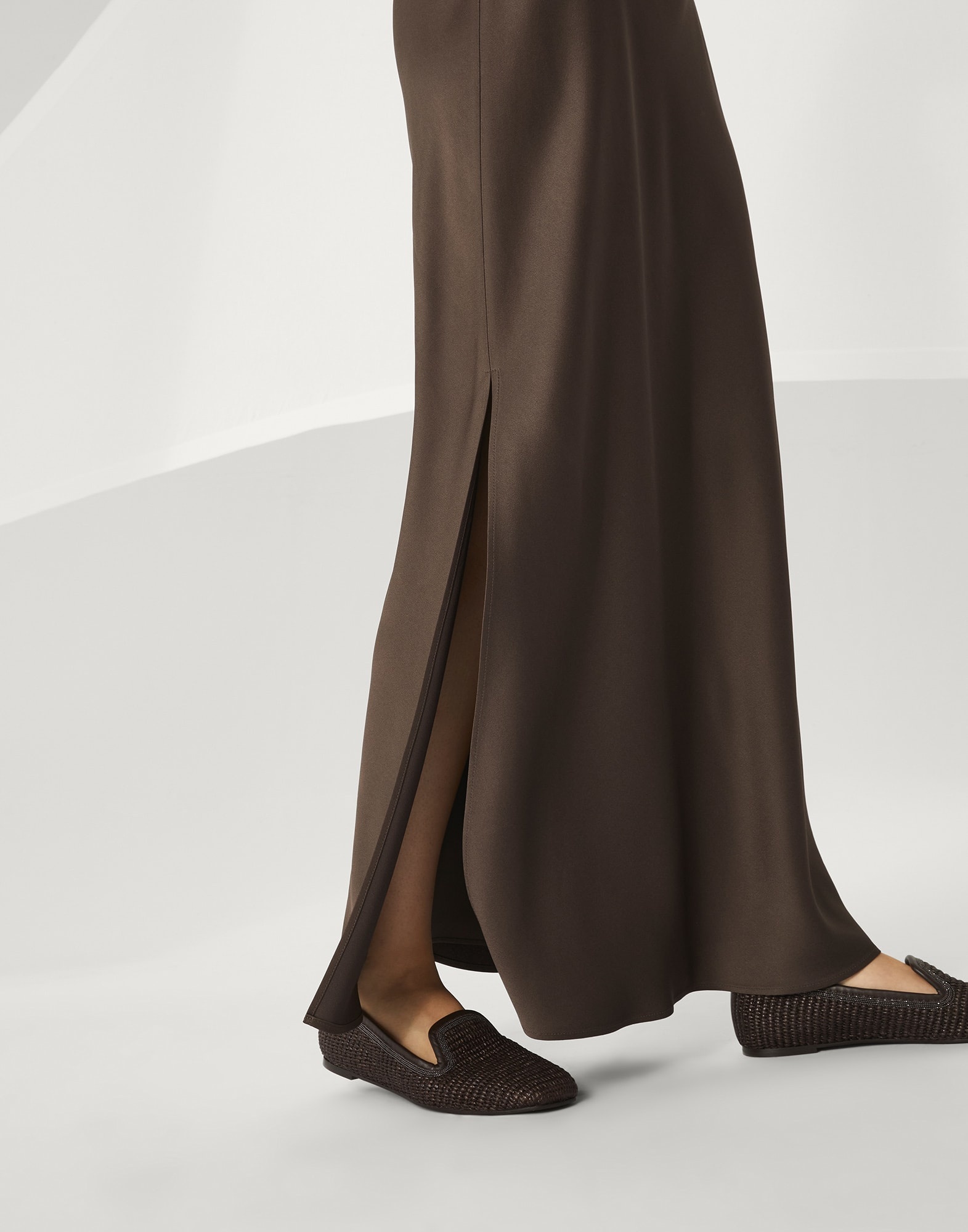 Brunello Cucinelli Satin cady fluid bias-cut skirt | REVERSIBLE