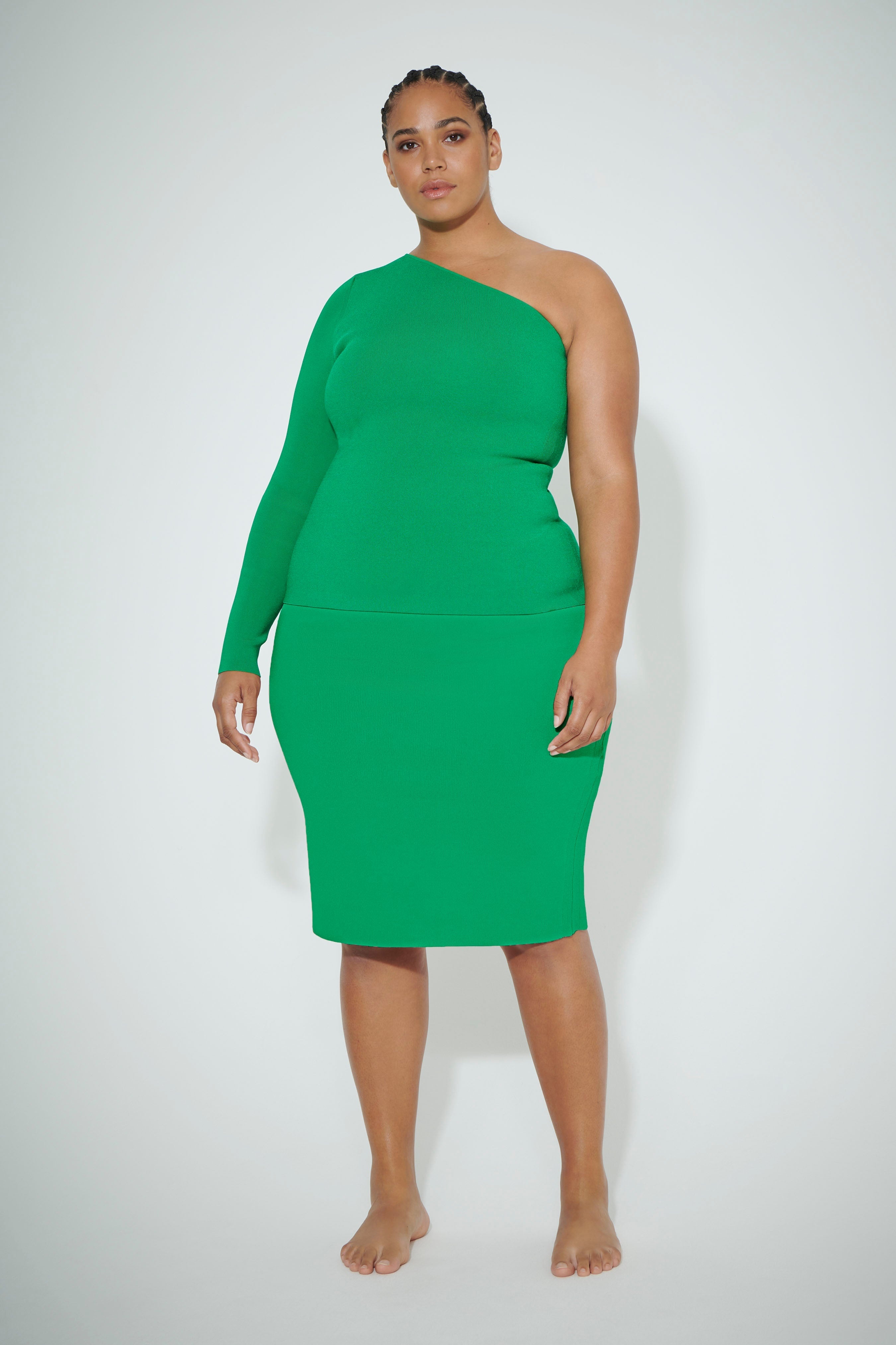 VB Body Fitted Midi Skirt in Green - 6