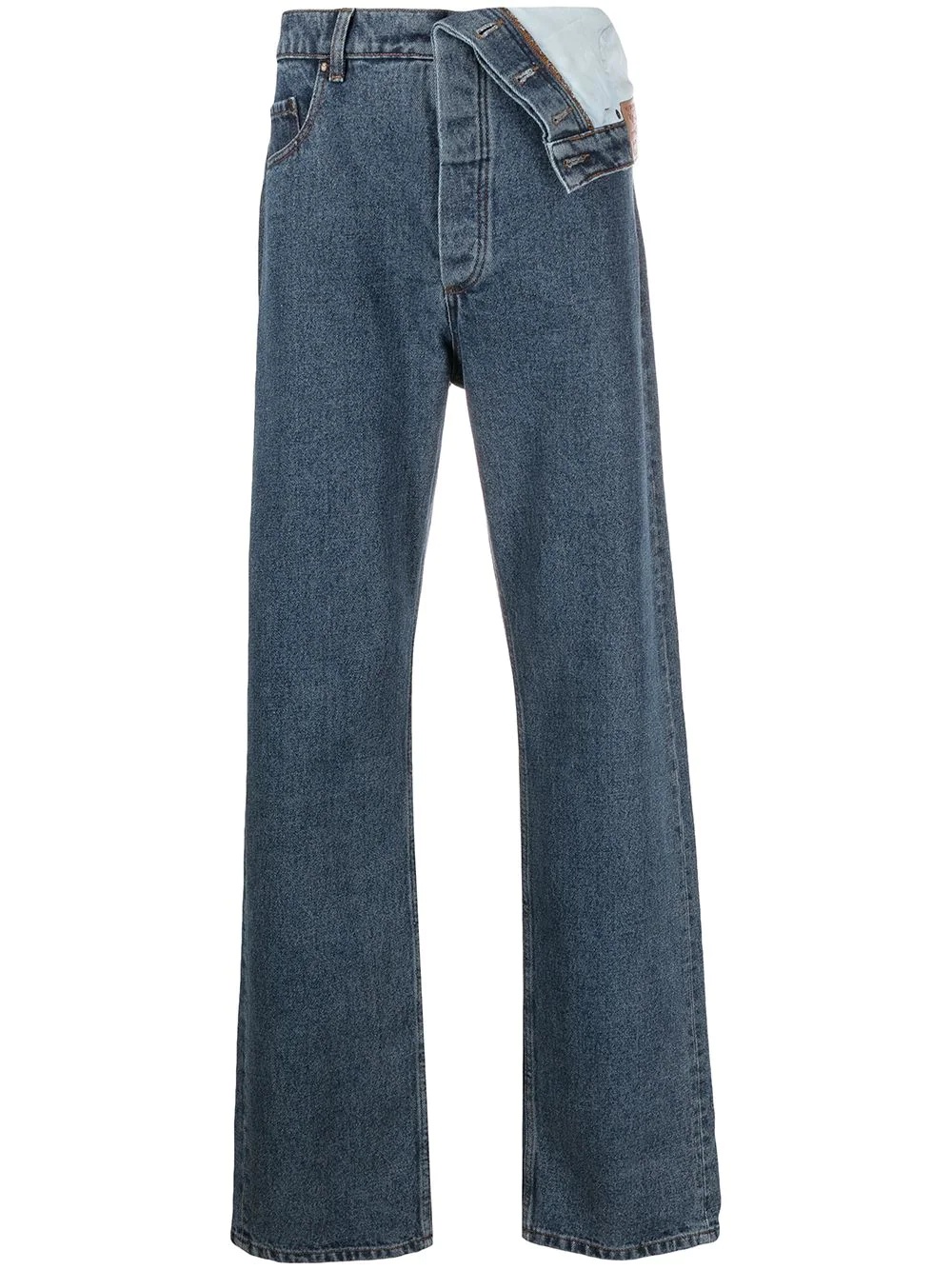 asymmetric foldover bootcut jeans - 1