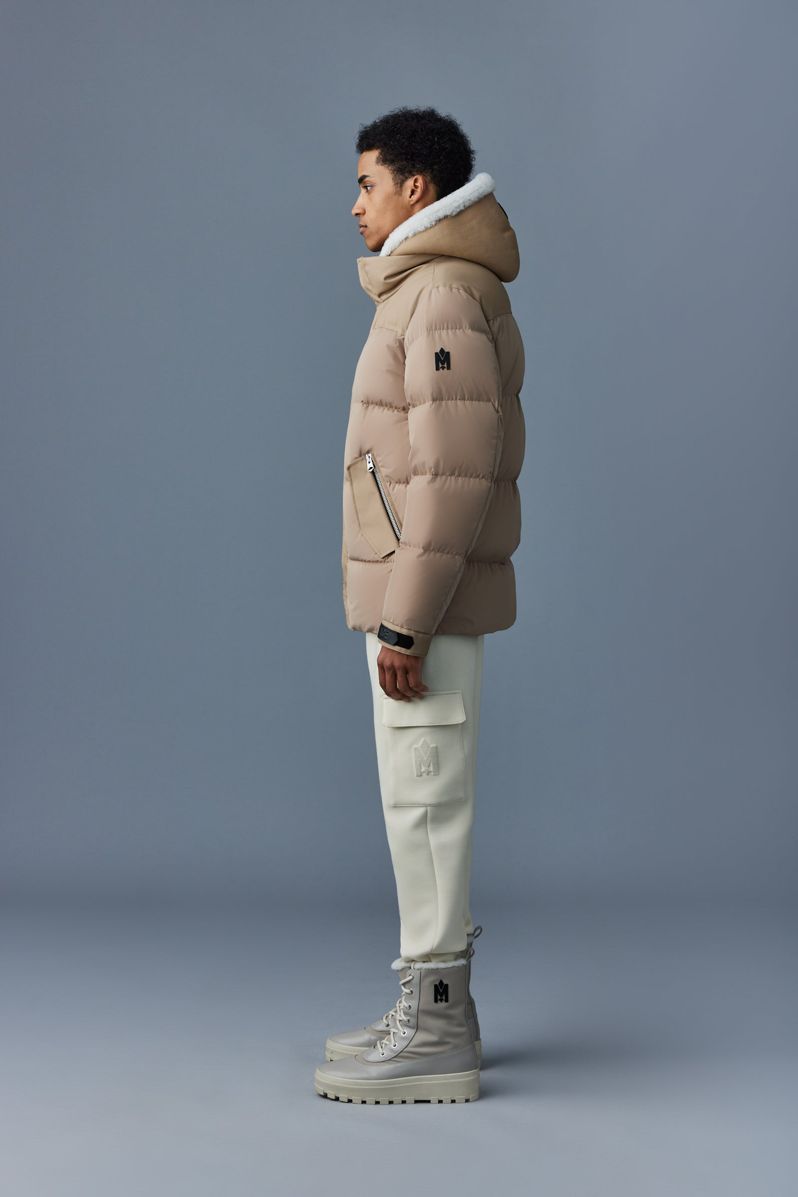 RILEY classic down jacket with removable shearling bib - 3