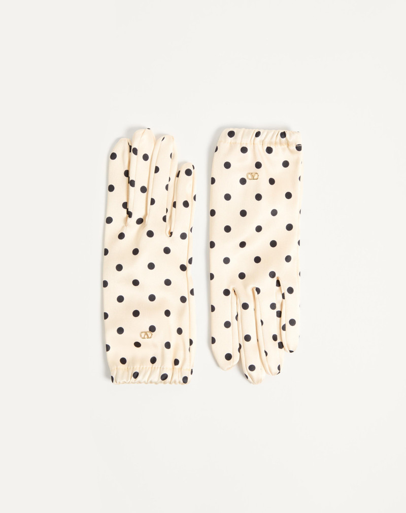 VLOGO SIGNATURE POLKA PRINT SILK GLOVES - 1