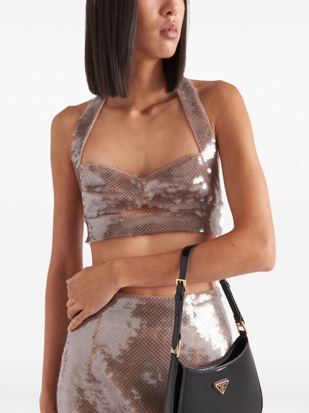 sequined tulle cropped top - 5