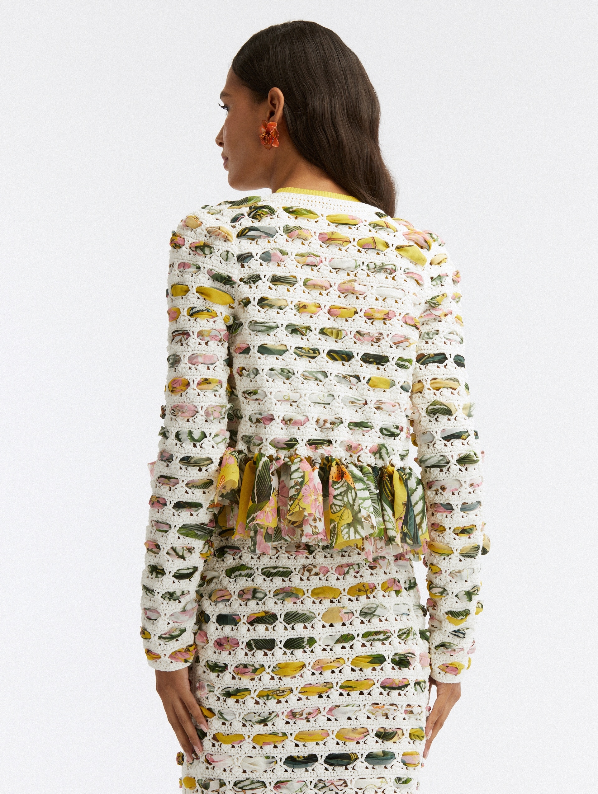 CHIFFON WOVEN CROCHET KNIT JACKET - 3
