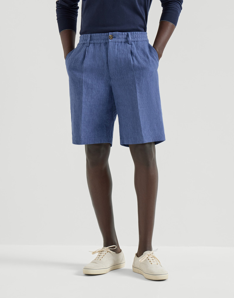 Lightweight délavé linen Bermuda shorts with elasticated waistband 2