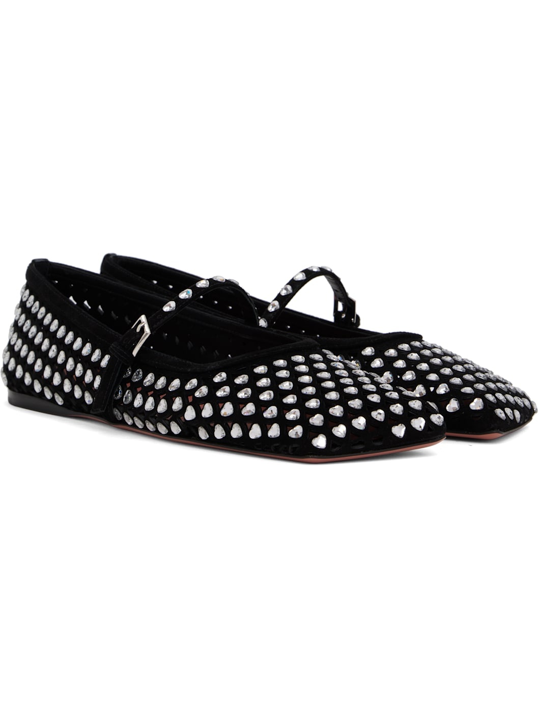Black Ane Crystal Heart Ballerina Flats - 4