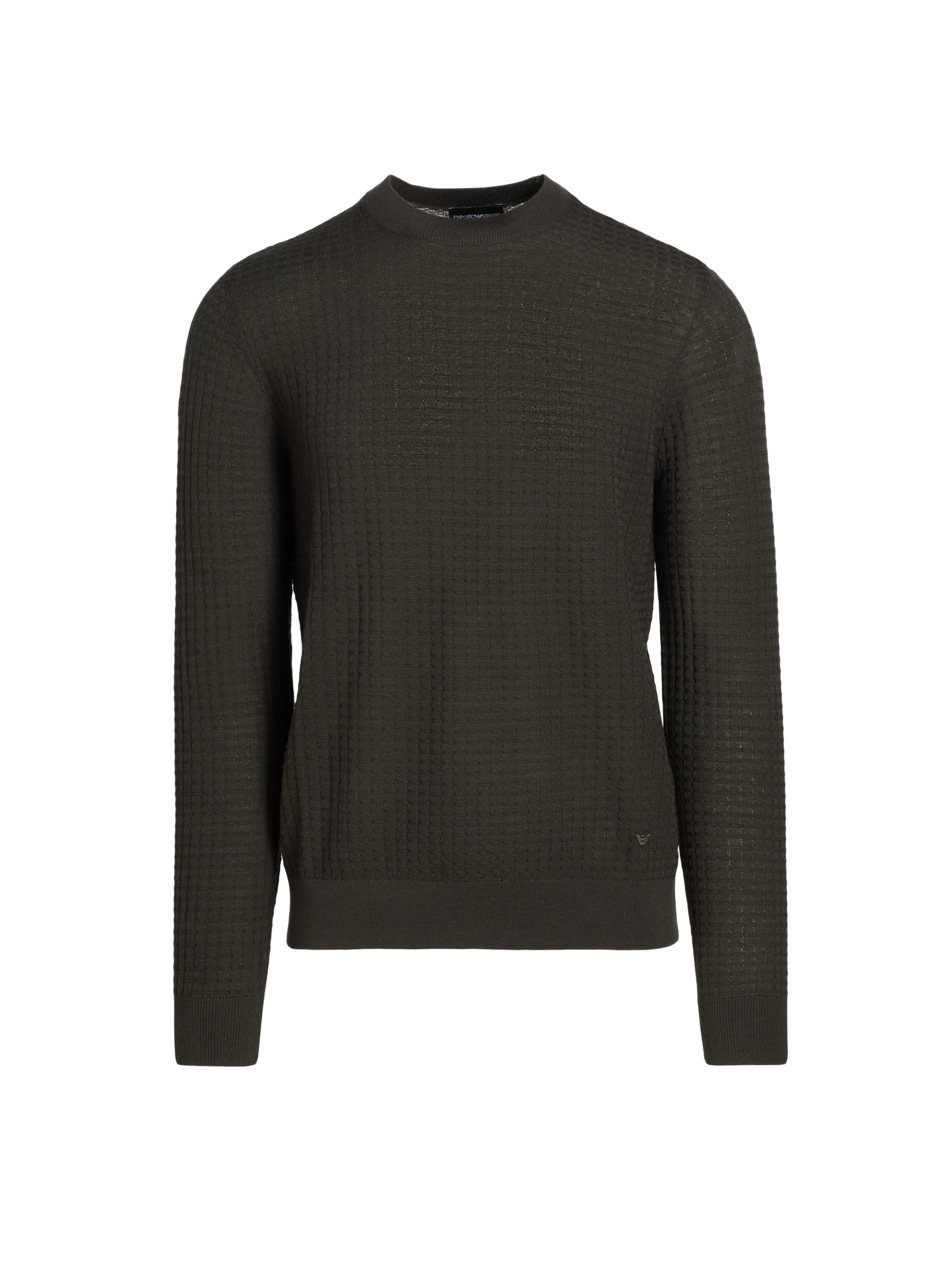 Men's Wool Crewneck Lattice Sweater - Black Ink Lattice - 1