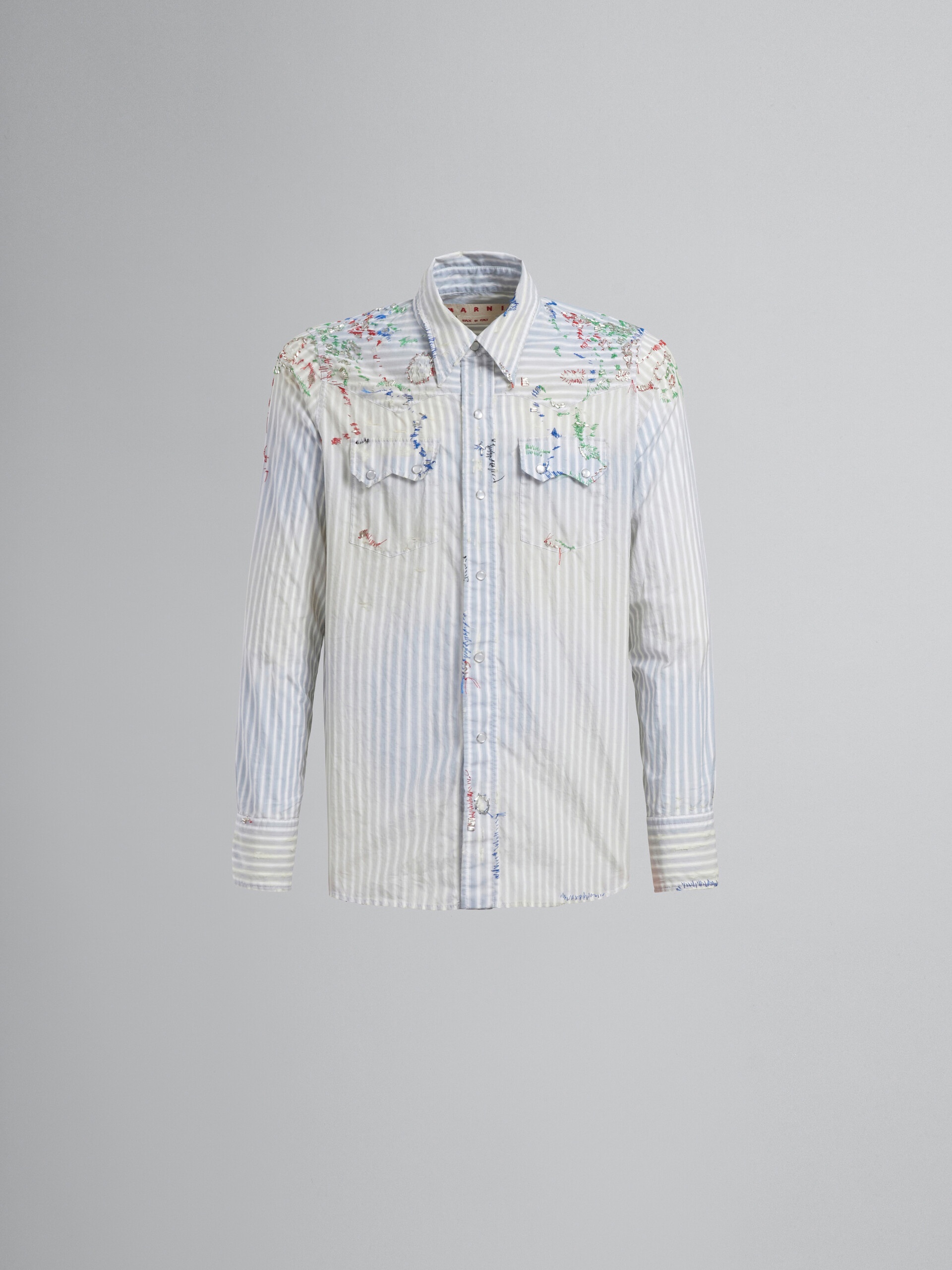 LIGHT BLUE WESTERN SHIRT WITH EMBROIDERY - 1