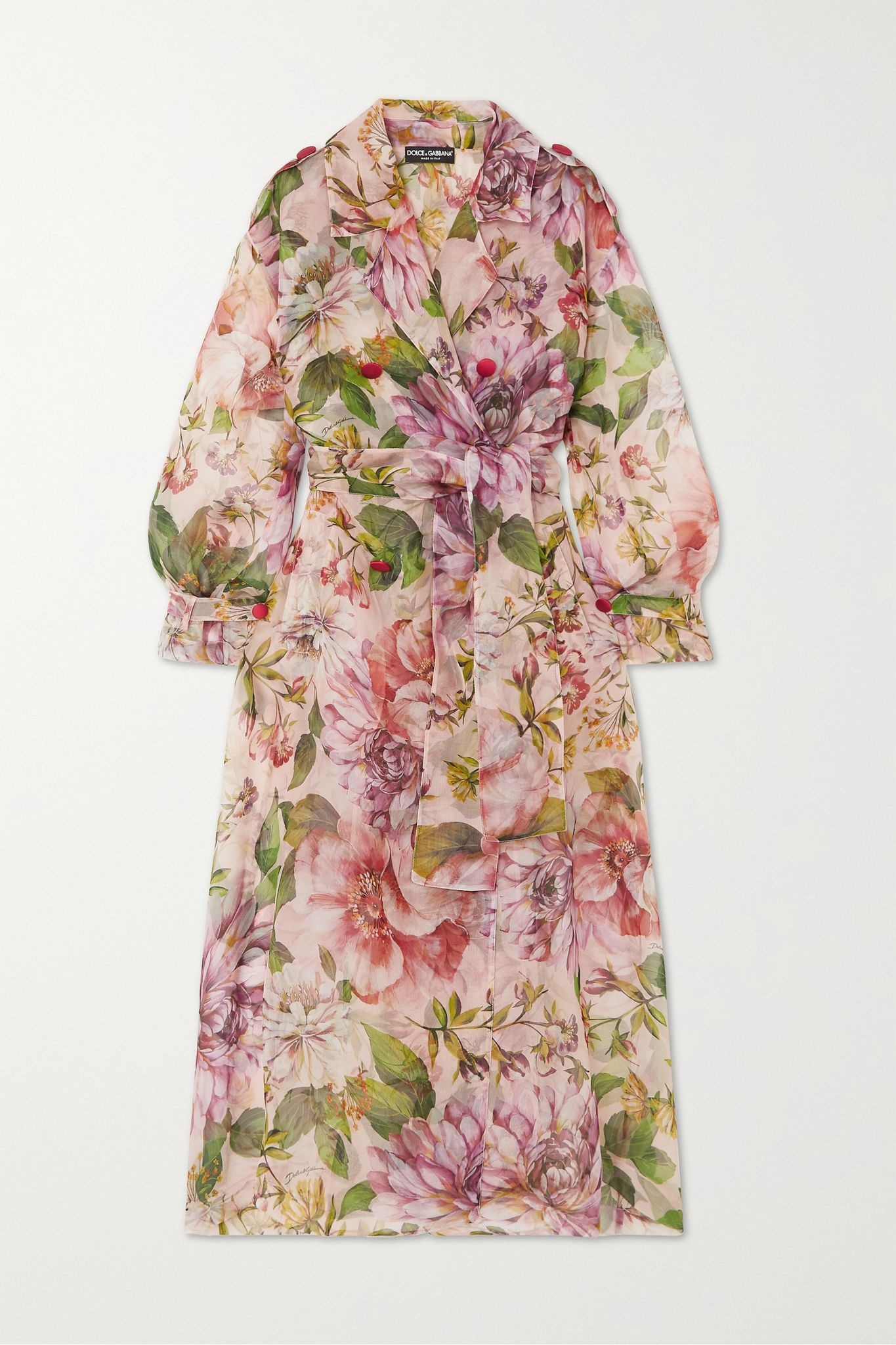 Floral-print silk-organza trench coat - 1