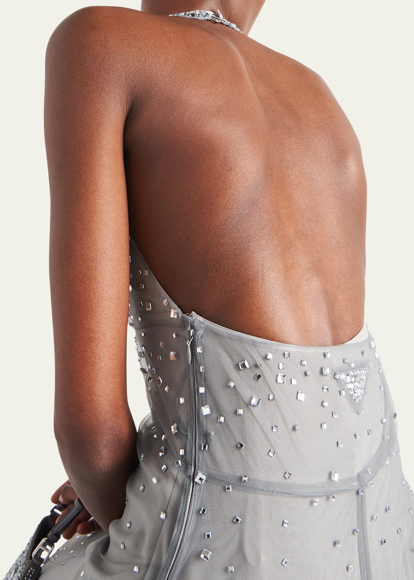 Crystal-Embellished Halter Tulle Midi Dress - 3