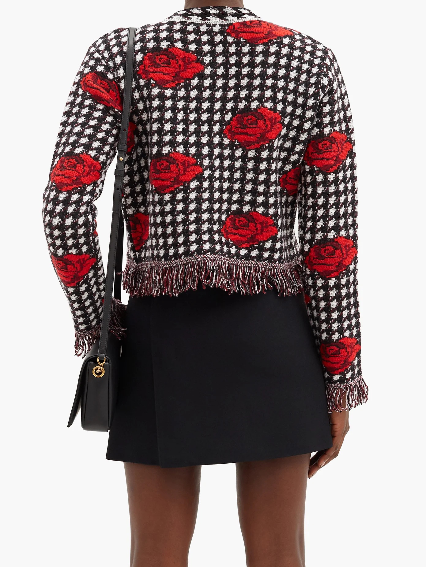 Rose-jacquard houndstooth wool cardigan - 5