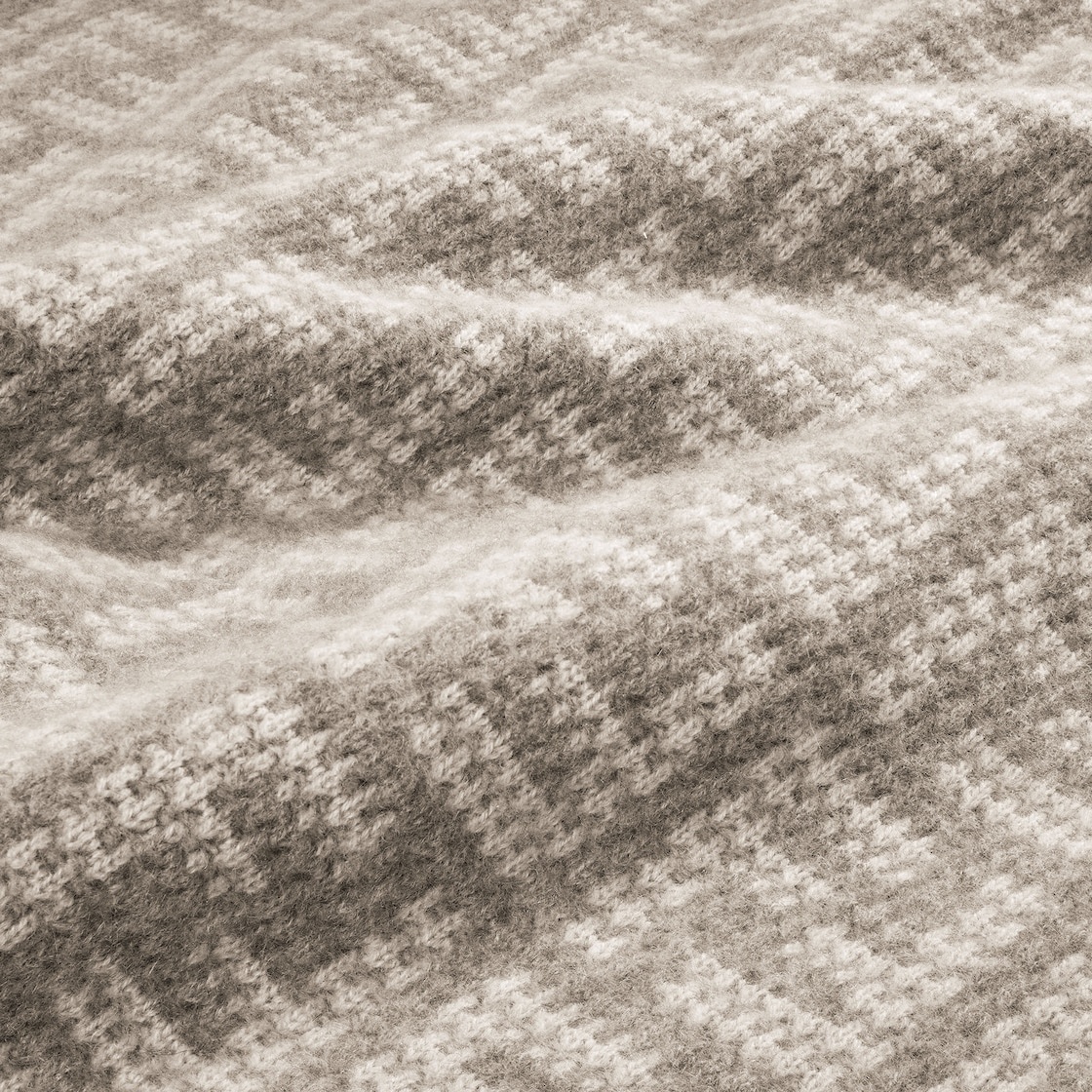 Two-tone soft cashmere blanket with FF motif in natural dove gray and white tones. Designed by Karl  - 3