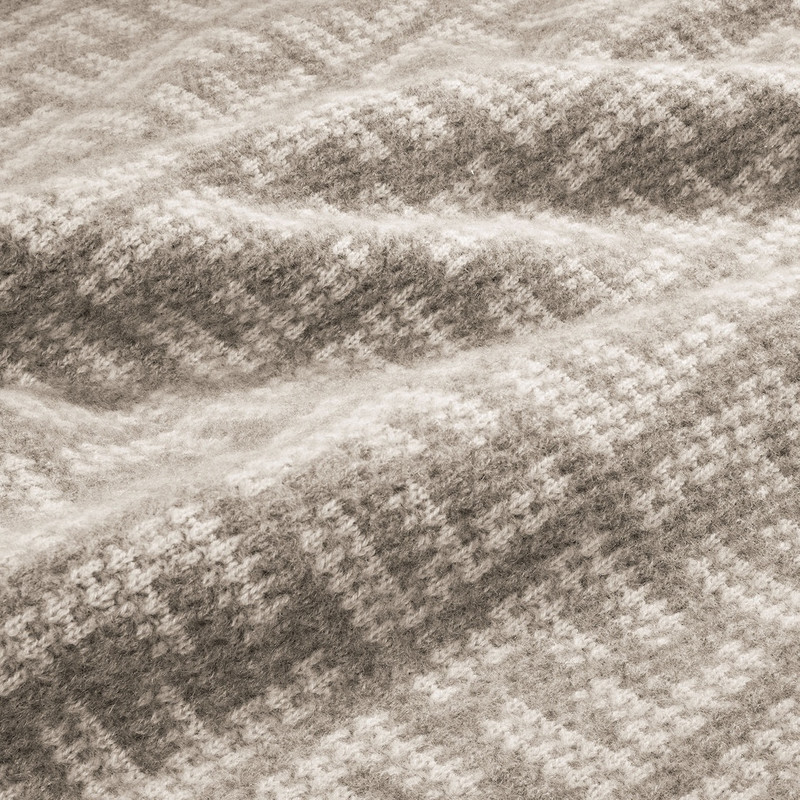 Two-tone soft cashmere blanket with FF motif in natural dove gray and white tones. Designed by Karl  3