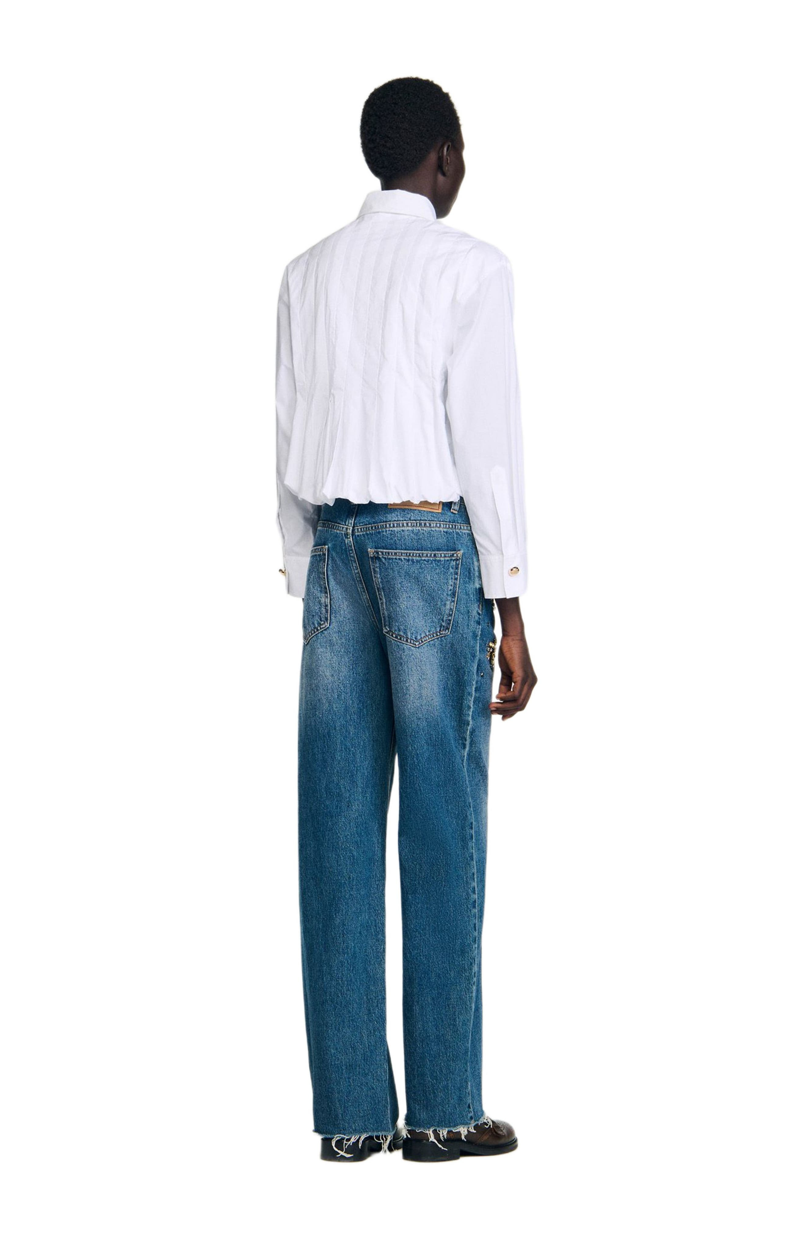 SANDRO Pleated cropped shirt in White at Nordstrom - 2