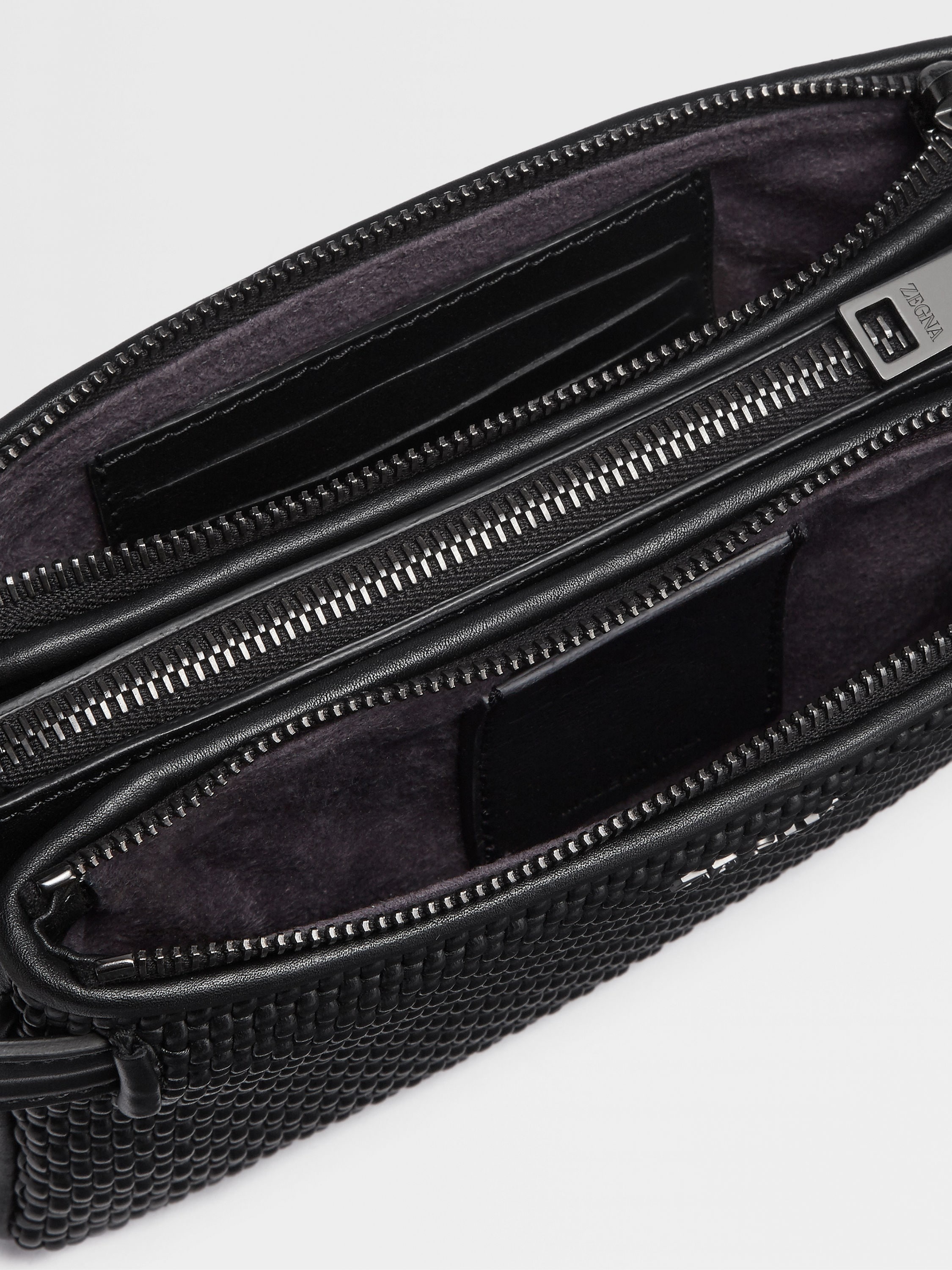 BLACK PELLETESSUTA™ LEATHER TRIPLE ZIP POUCH - 4