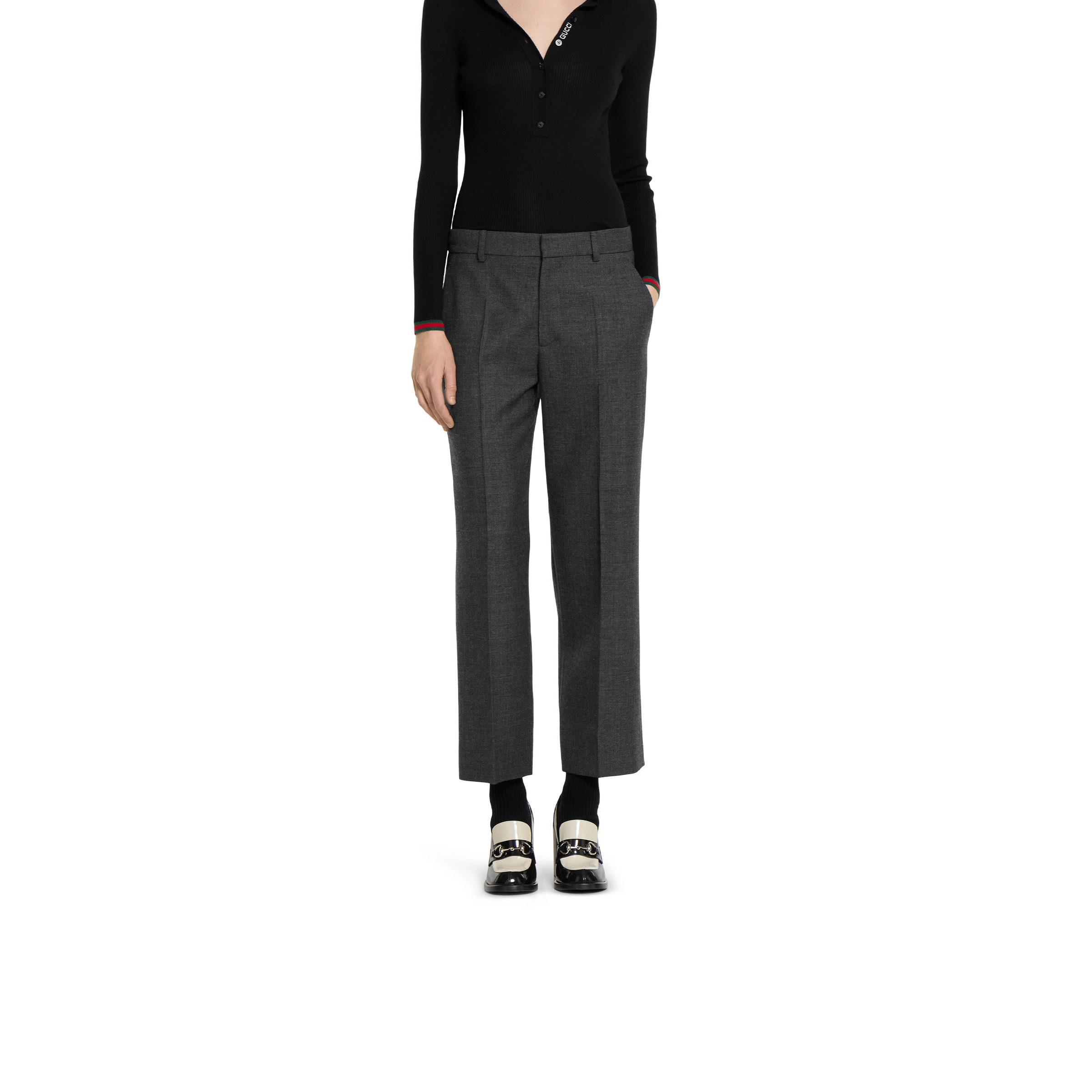 Wool grisaille pants with embroidery - 3