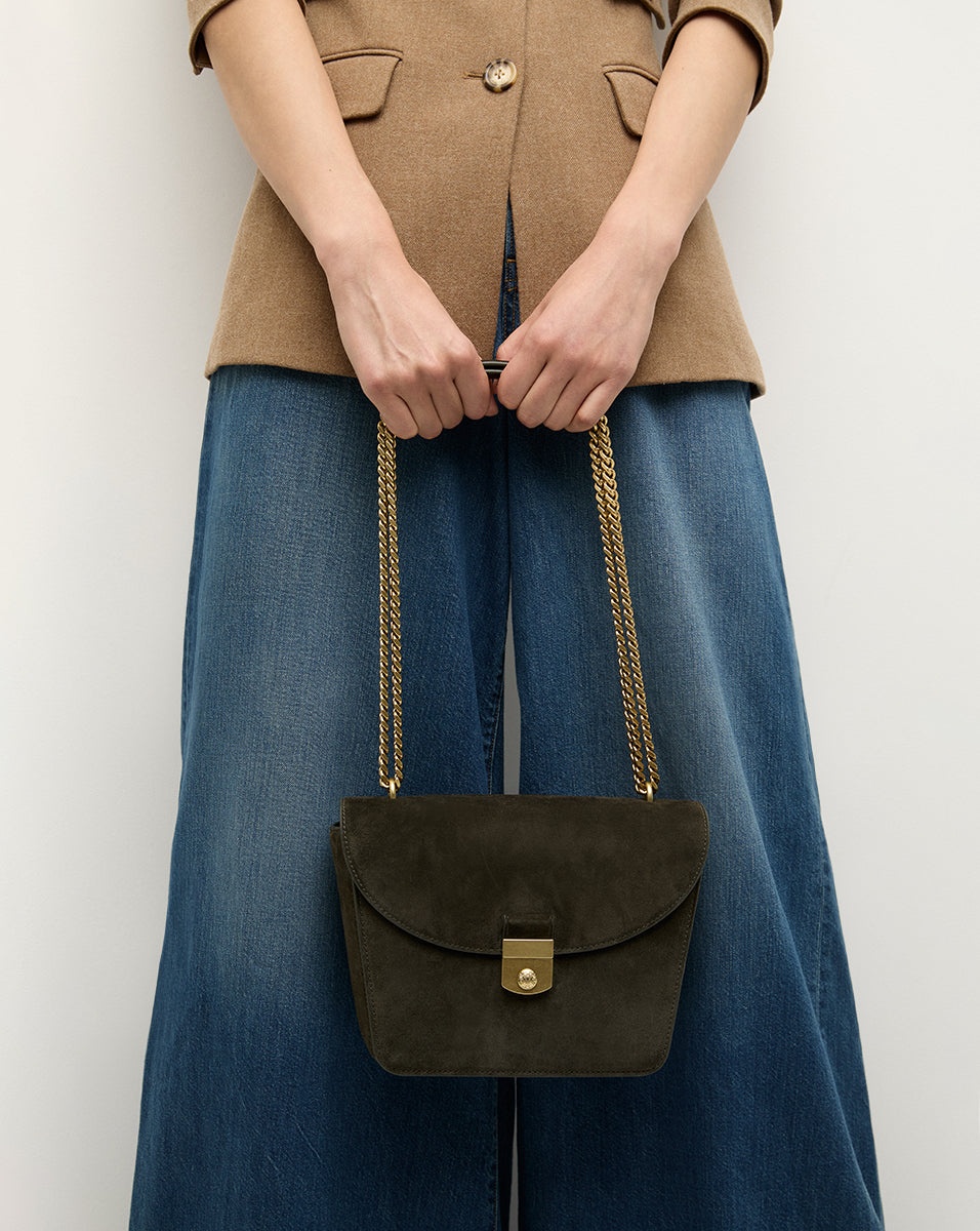 SUEDE DOUBLE LINK FLAP BAG - 6
