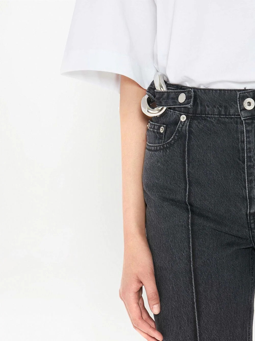 chain-detail straight leg cropped jeans - 5