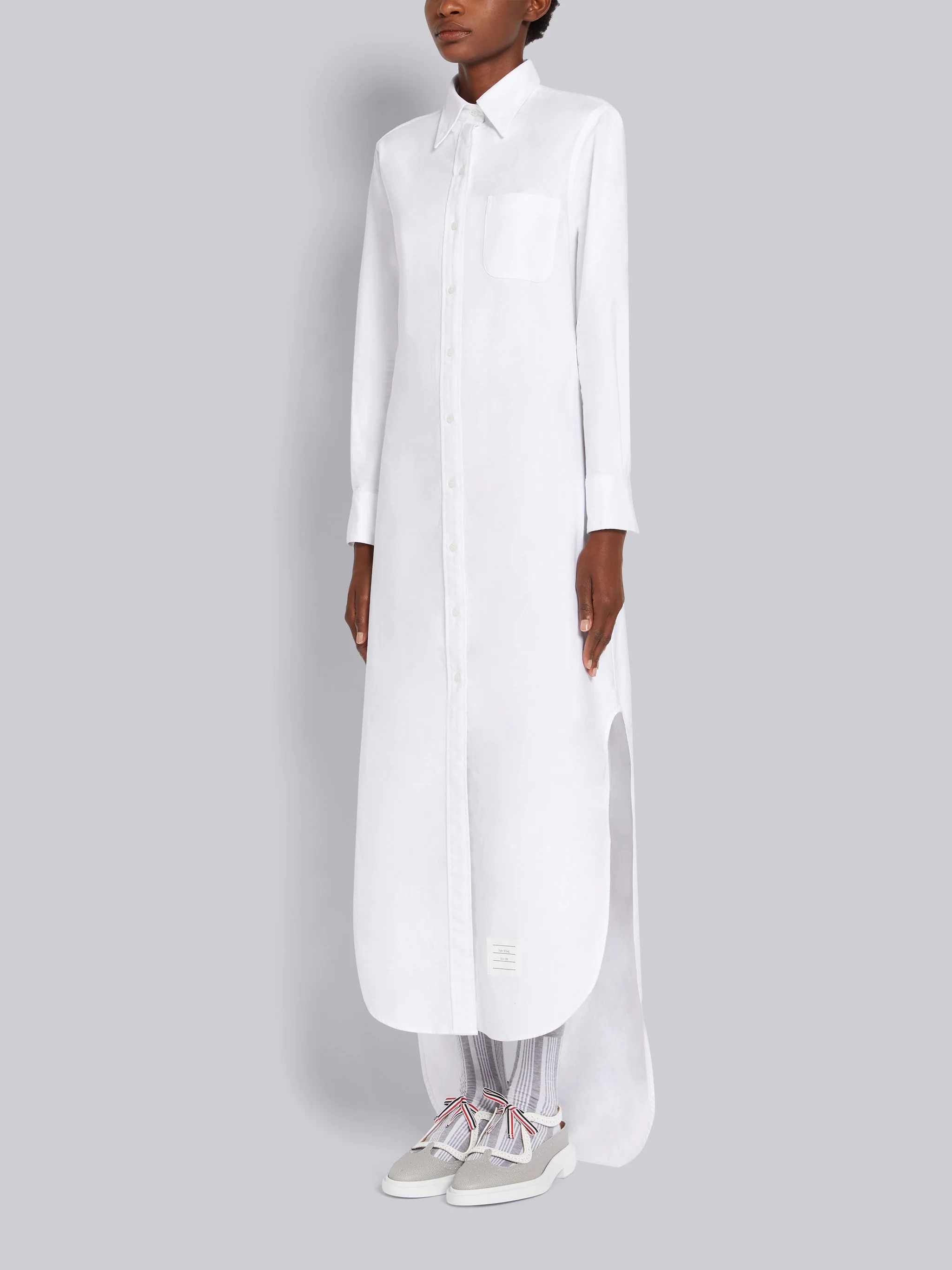 White Oxford Point Collar Ankle Length Shirtdress - 2