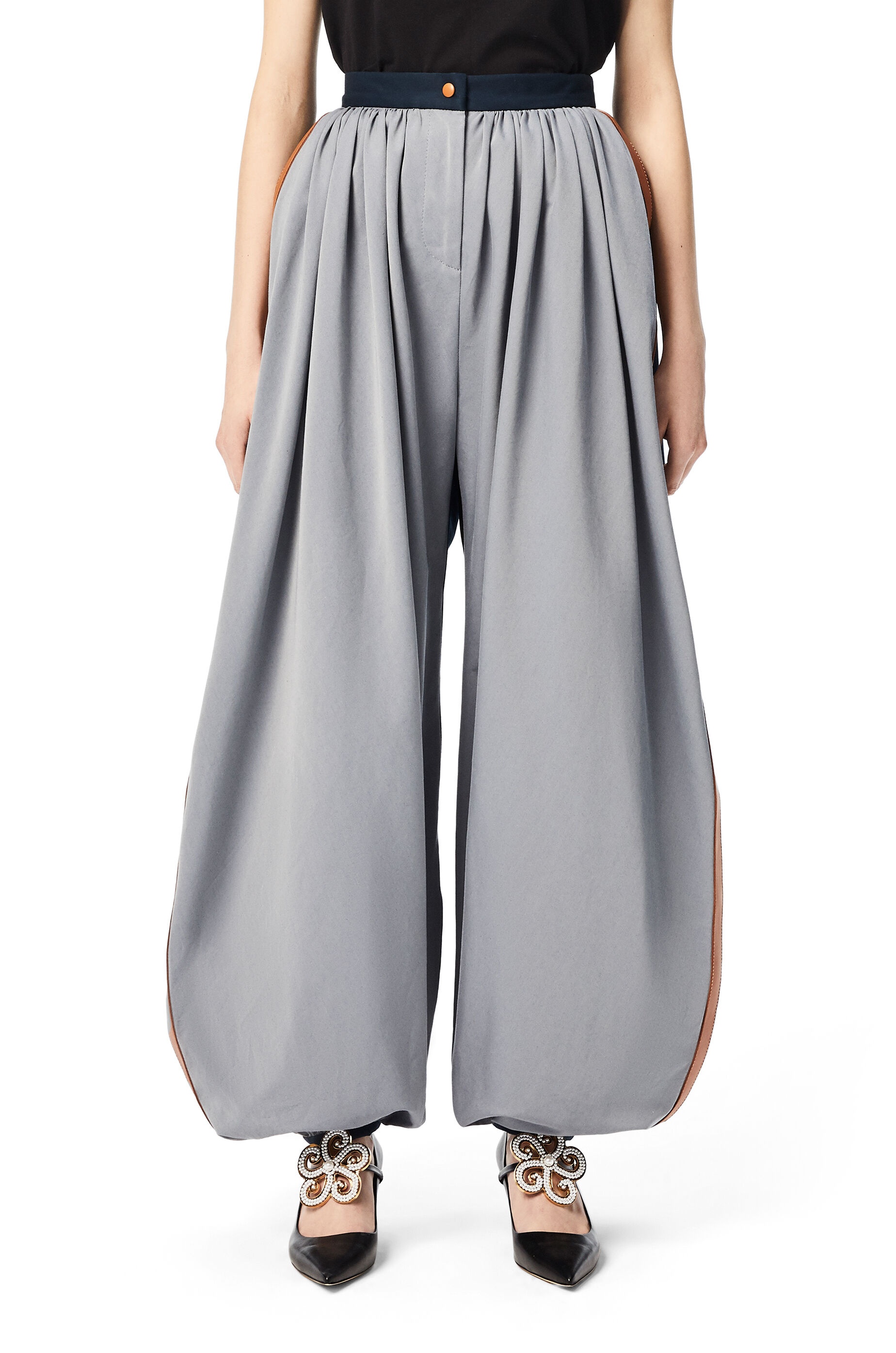 Leather trim balloon trousers in cotton - 4