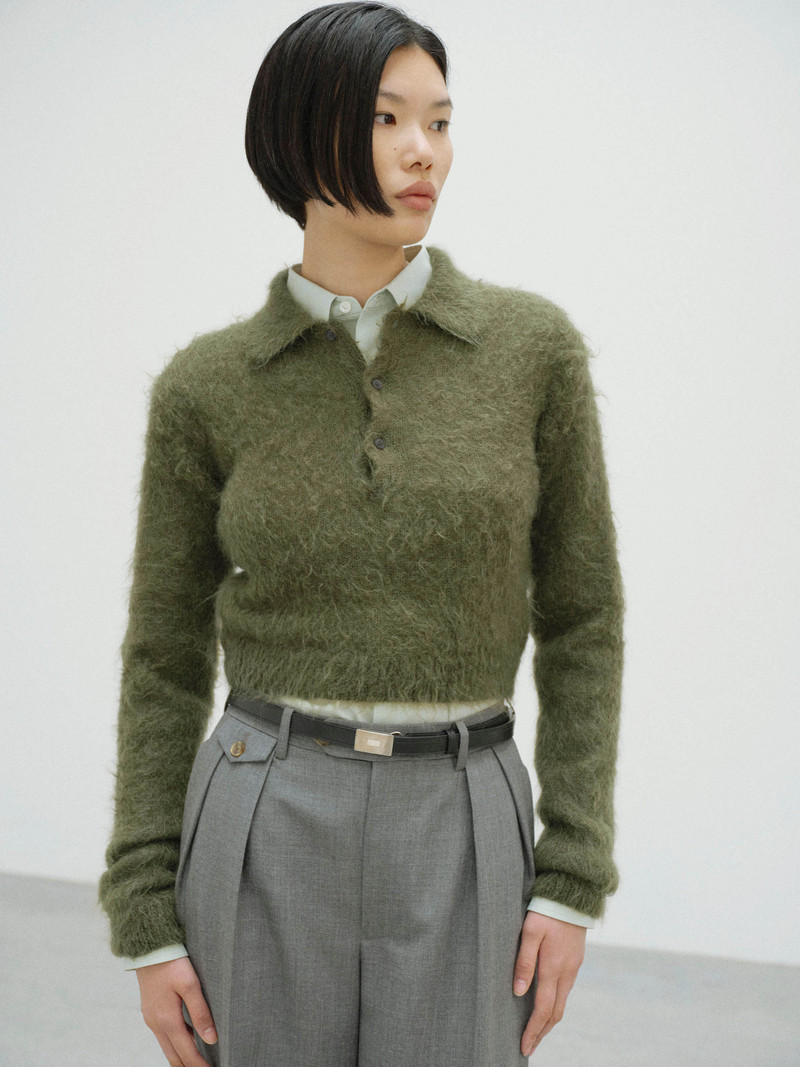 AURALEE BRUSHED SUPER KID MOHAIR KNIT POLO outlook