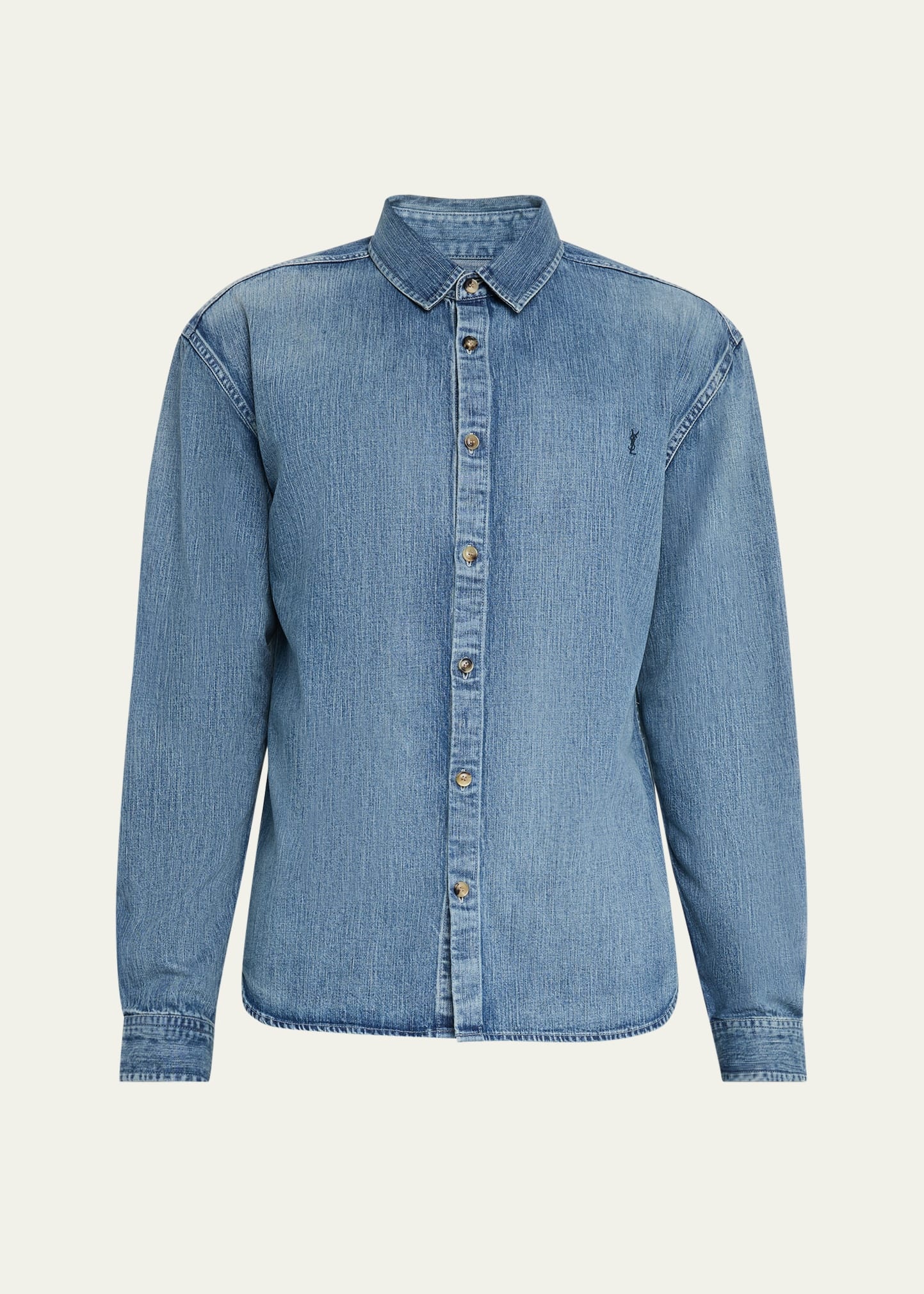 SAINT LAURENT Men's Cassandra Denim Button-Down Shirt