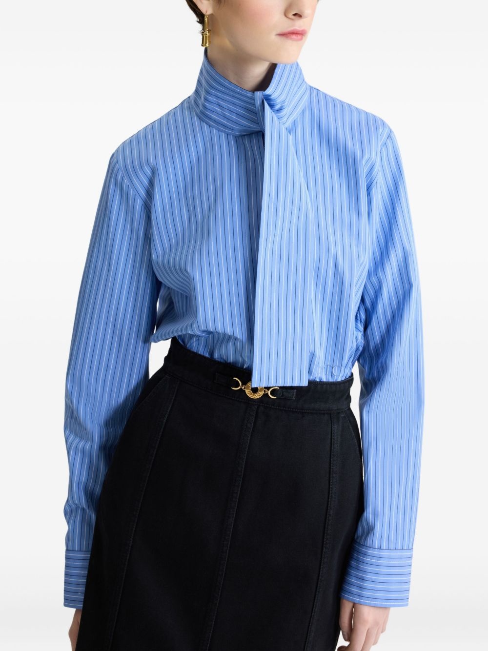 striped scarf-collar blouse - 4