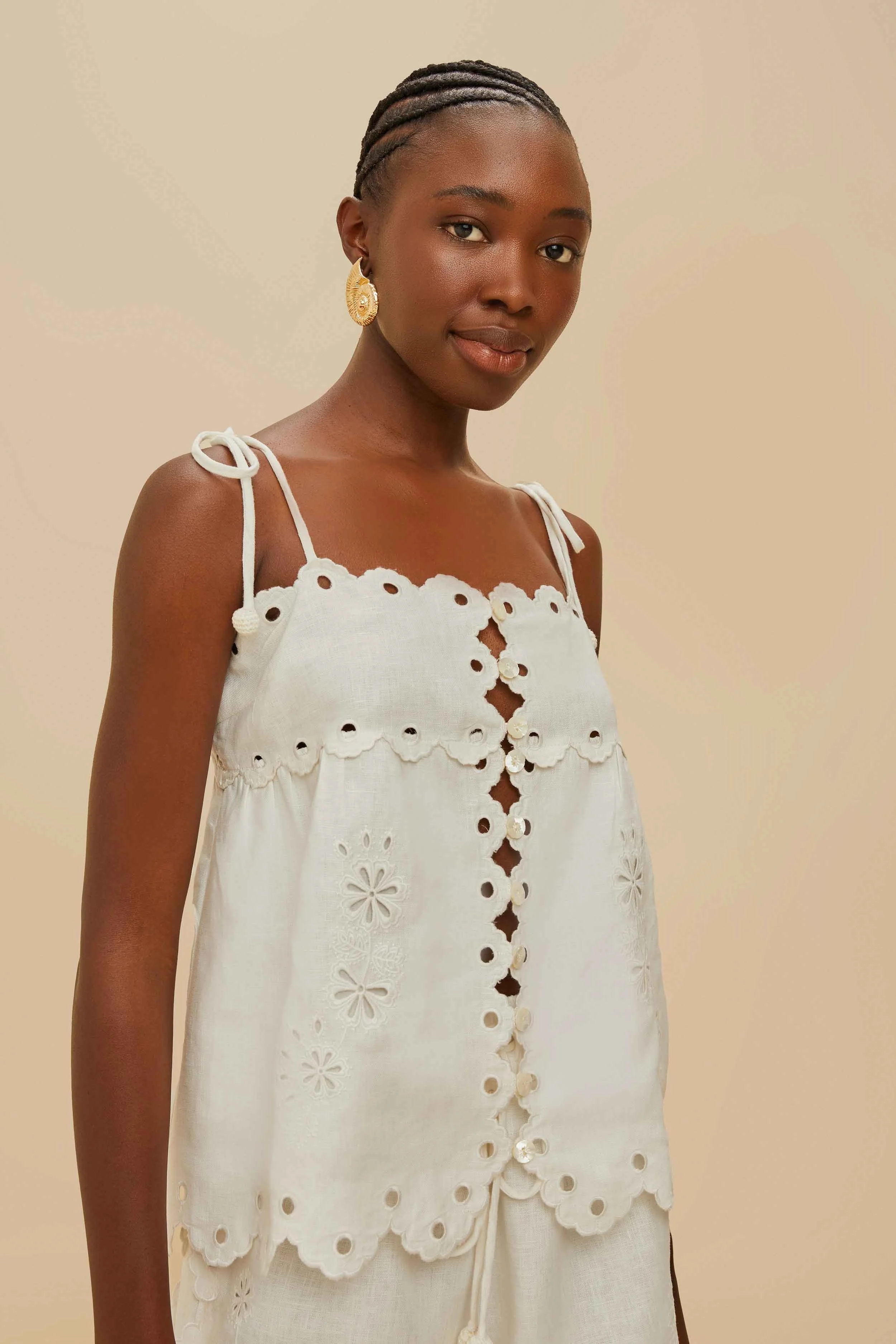 Off-White Flowers Richelieu Euroflax™ Premium Linen Blouse - 1