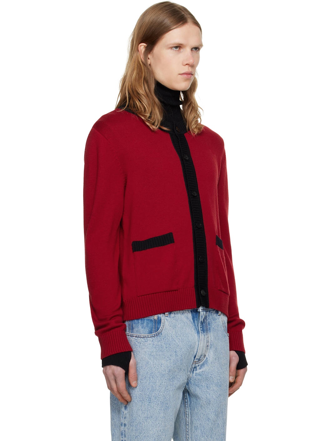 Red Contrast Rib Cardigan - 2