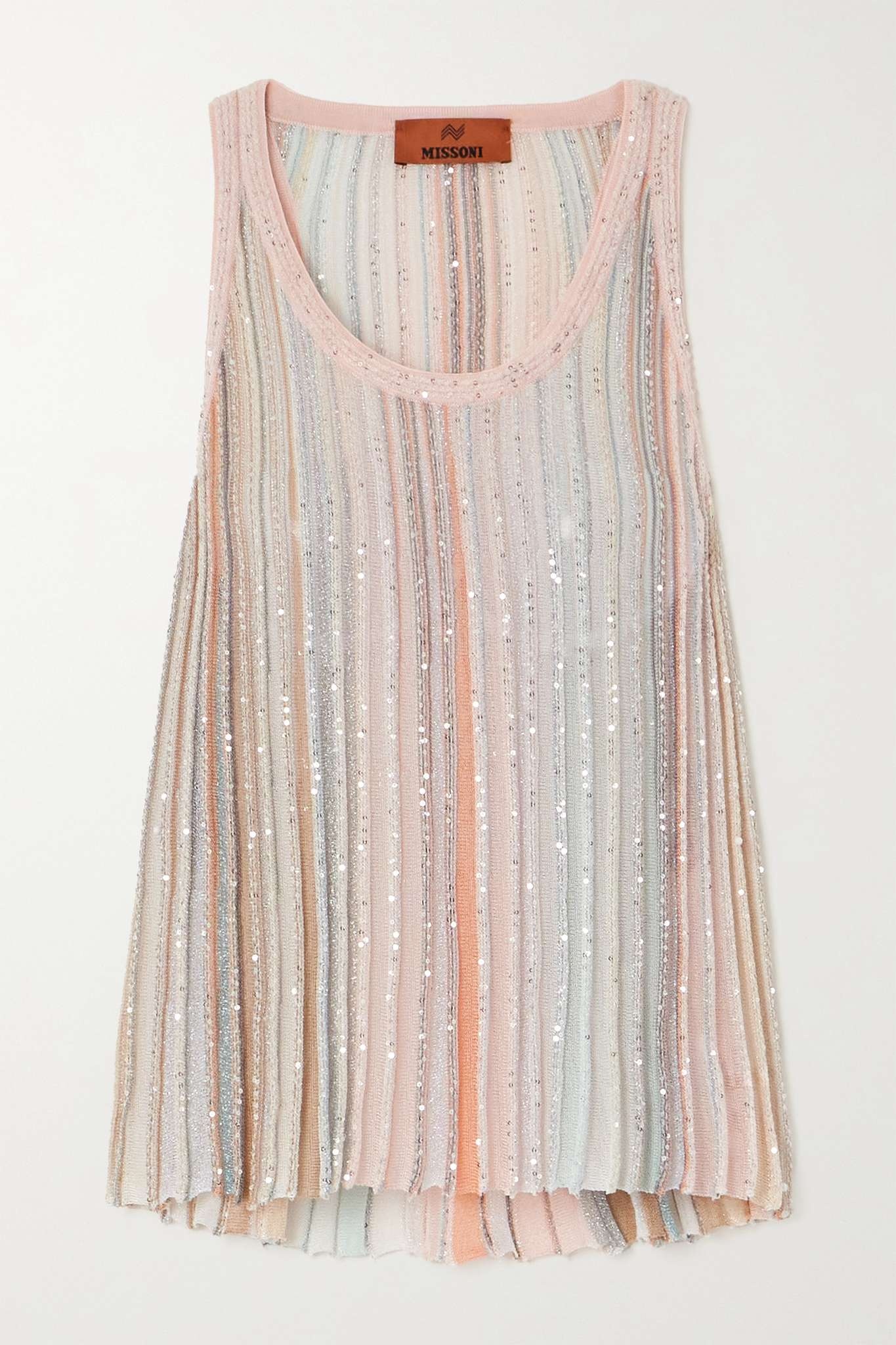 Sequin-embellished striped metallic ribbed-knit tank - 1