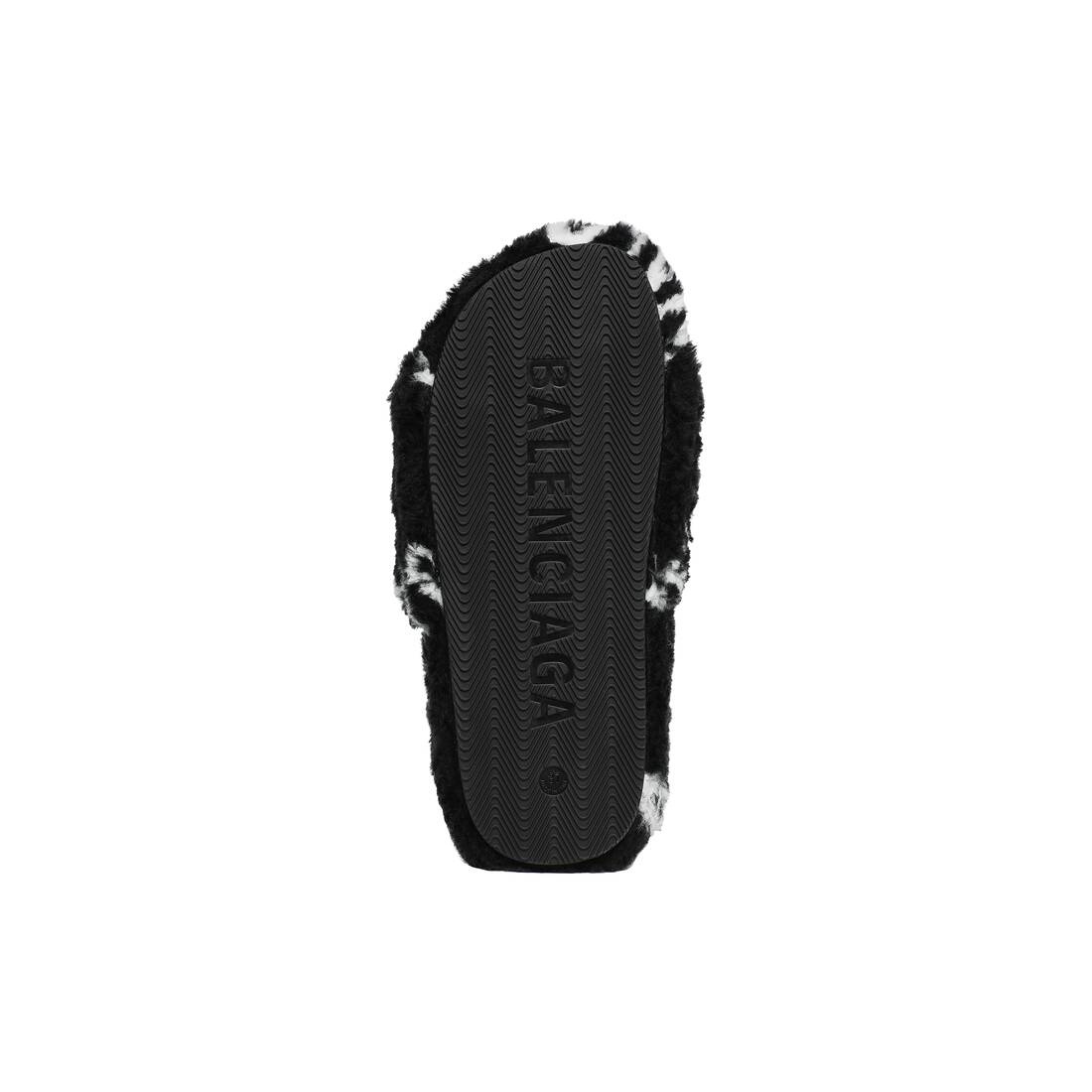 BALENCIAGA Women's Furry Slide Sandal Allover Logo in Black