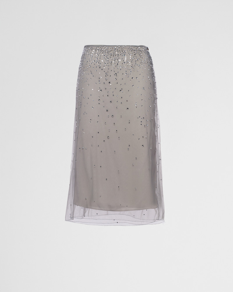 Crystal-studded tulle midi-skirt 1