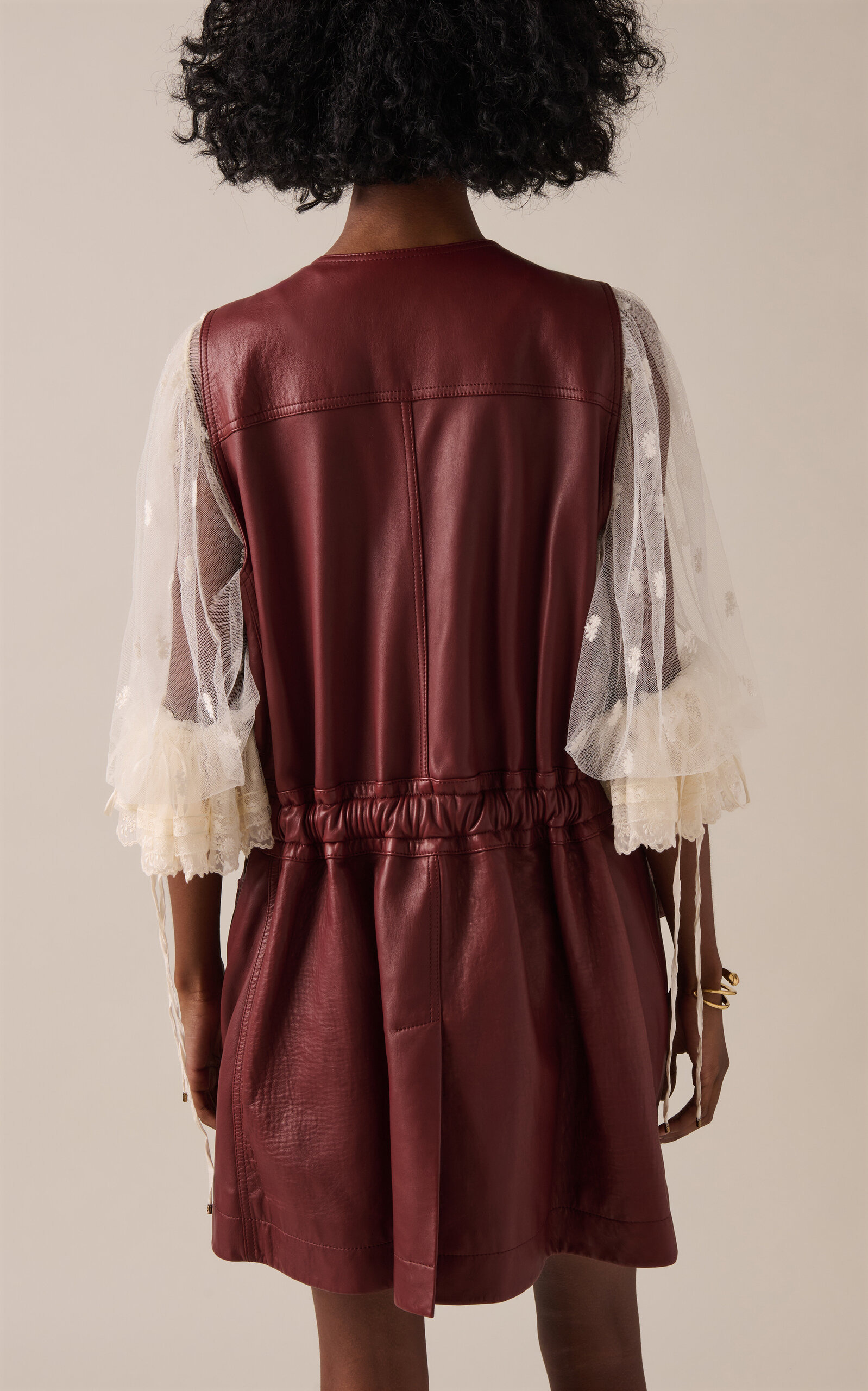 Oversized Plonge Leather Utility Vest burgundy - 4