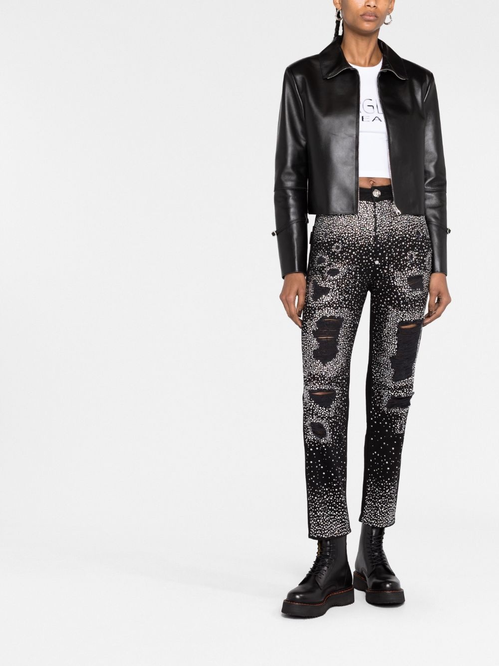 crystal-embellished boyfriend jeans - 2