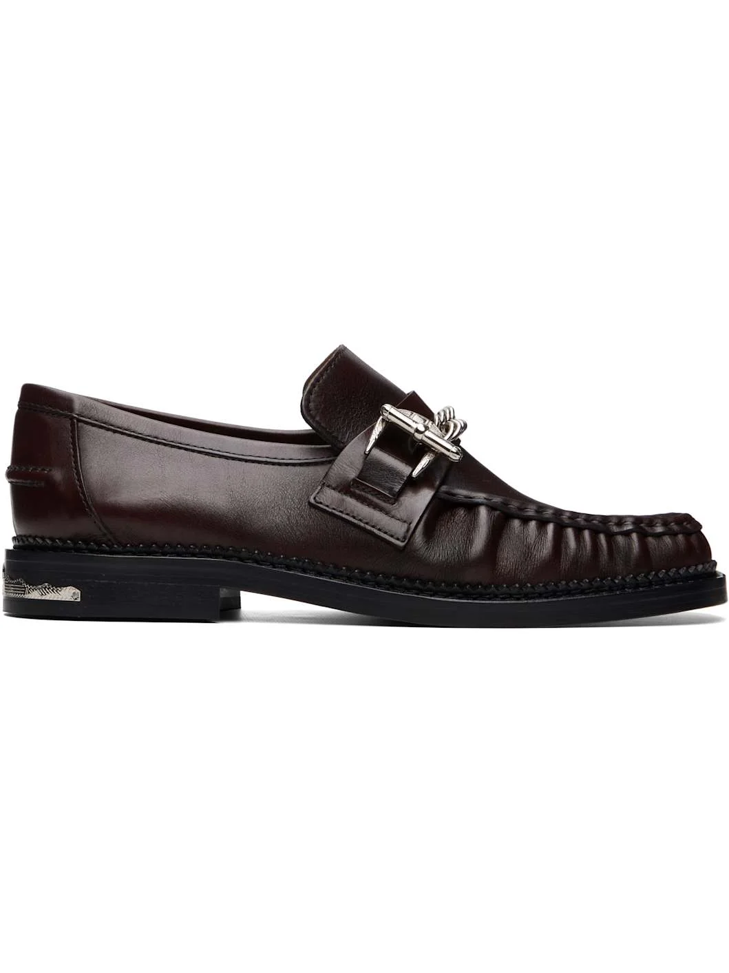 Brown Embossed Leather Loafers - 1