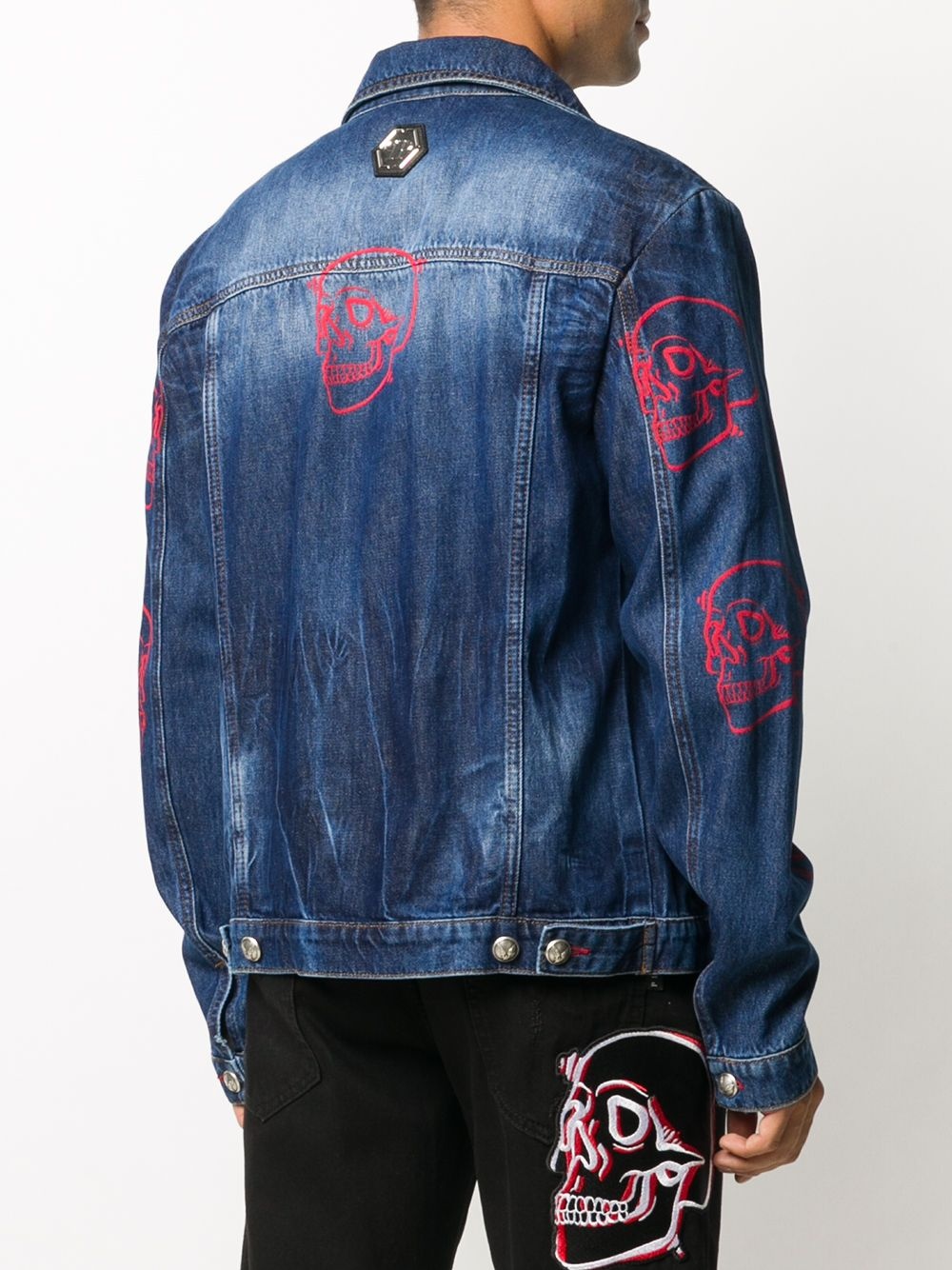 outline skull denim jacket - 4