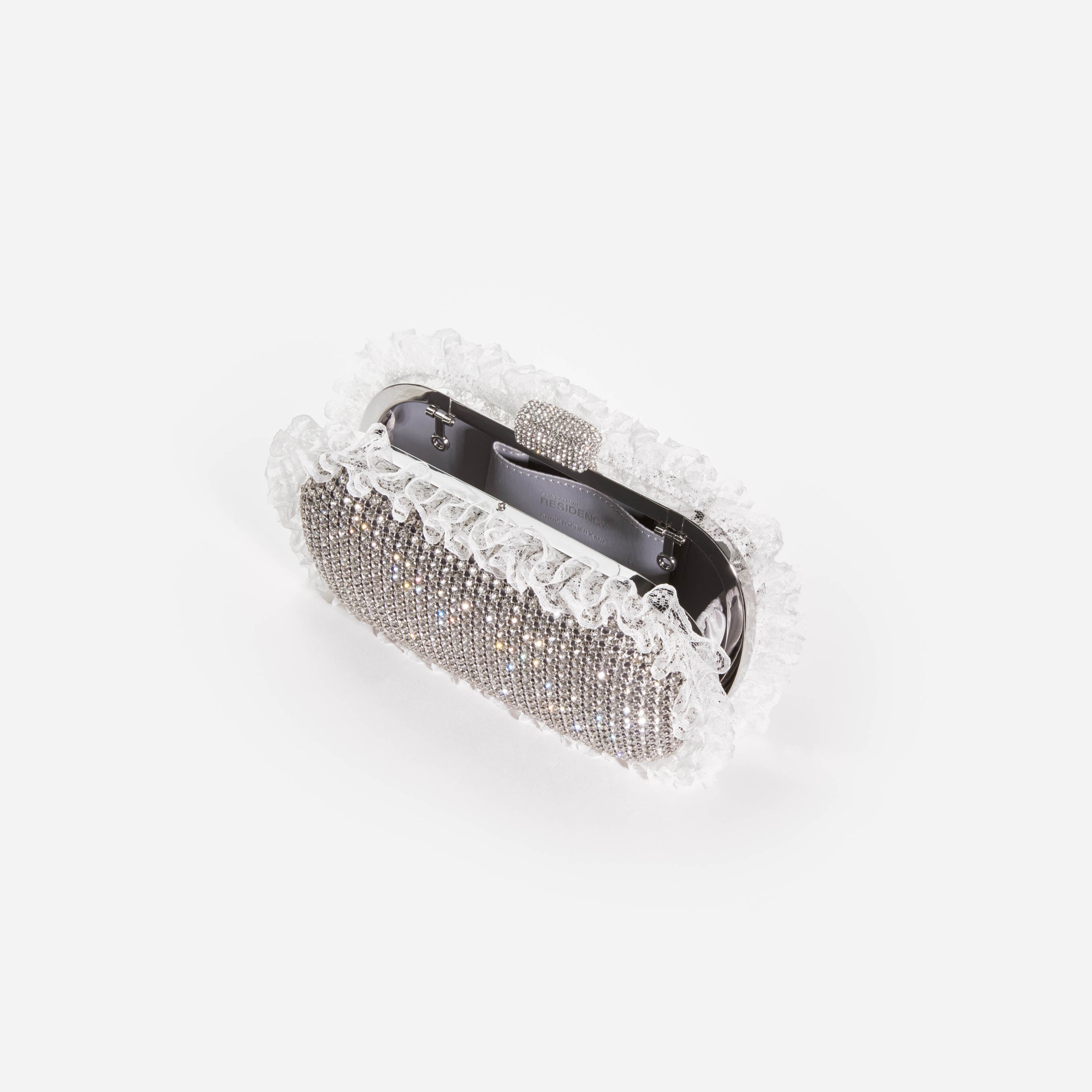 Silver Crystal Lace Detail Clutch - 5